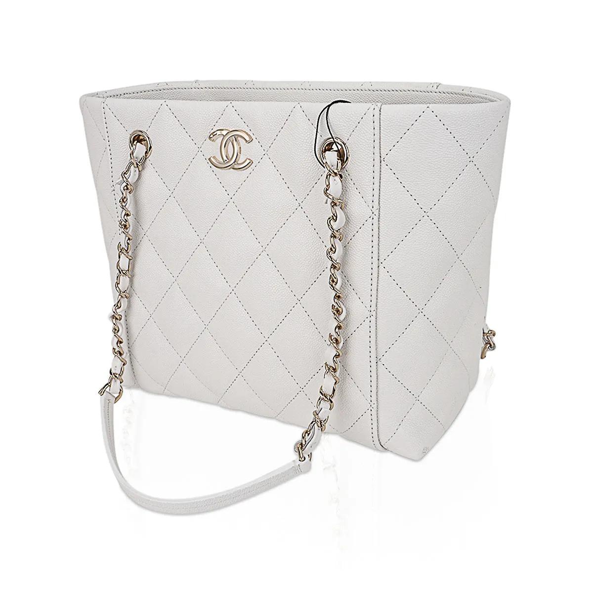 Chanel 2023 Limited Edition White Quilted Caviar Leather Large Tote Bag