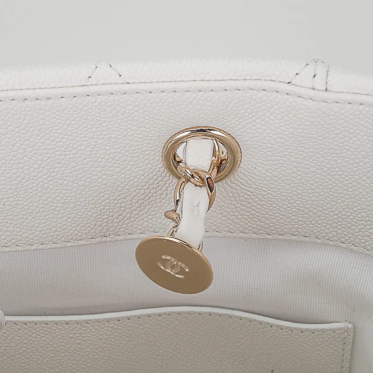 Chanel 2023 Limited Edition White Quilted Caviar Leather Large Tote Bag