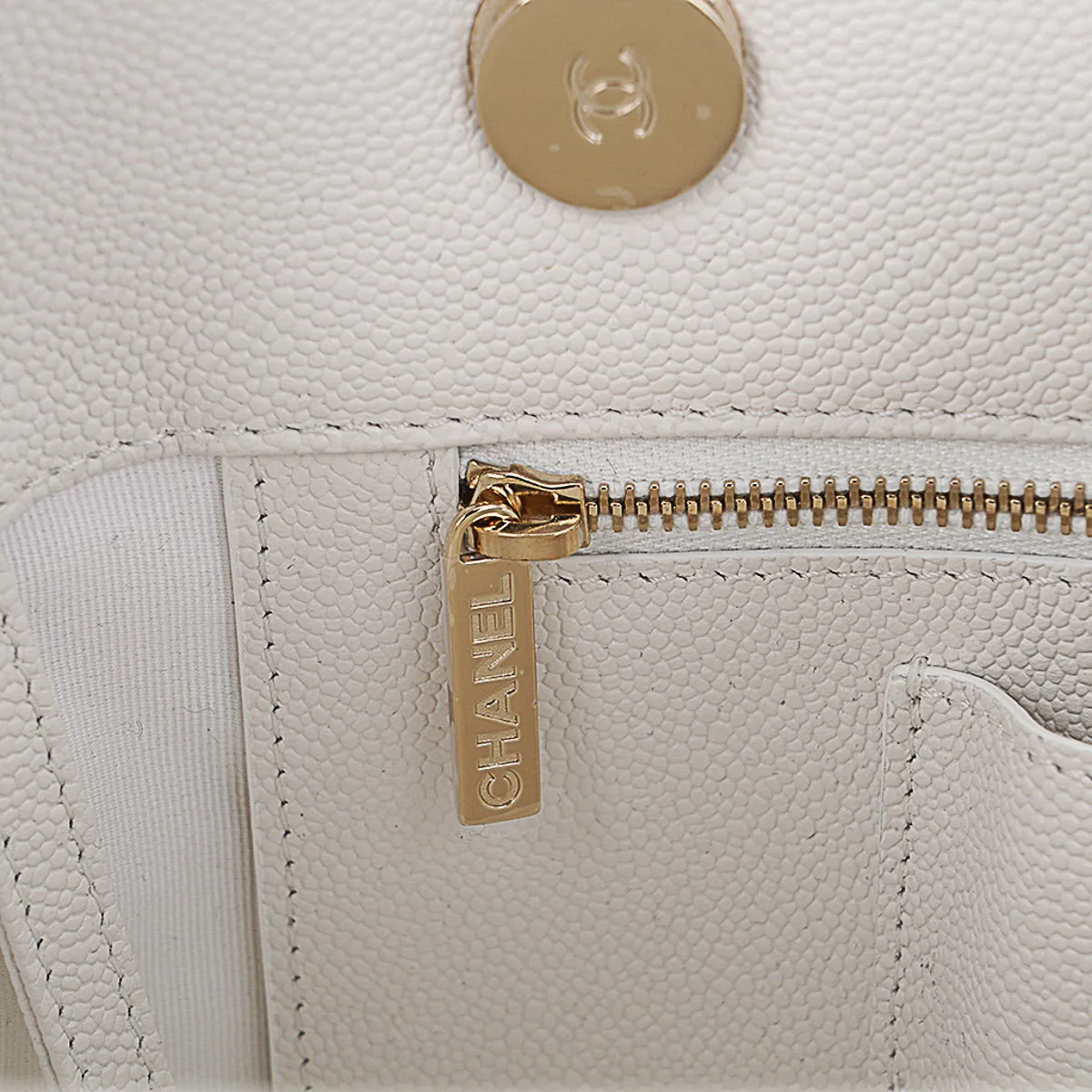Chanel 2023 Limited Edition White Quilted Caviar Leather Large Tote Bag