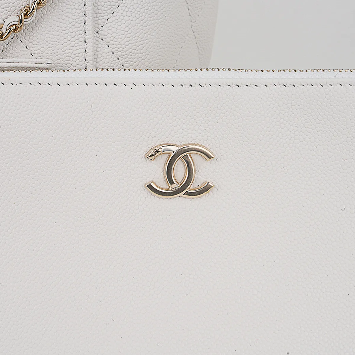 Chanel 2023 Limited Edition White Quilted Caviar Leather Large Tote Bag
