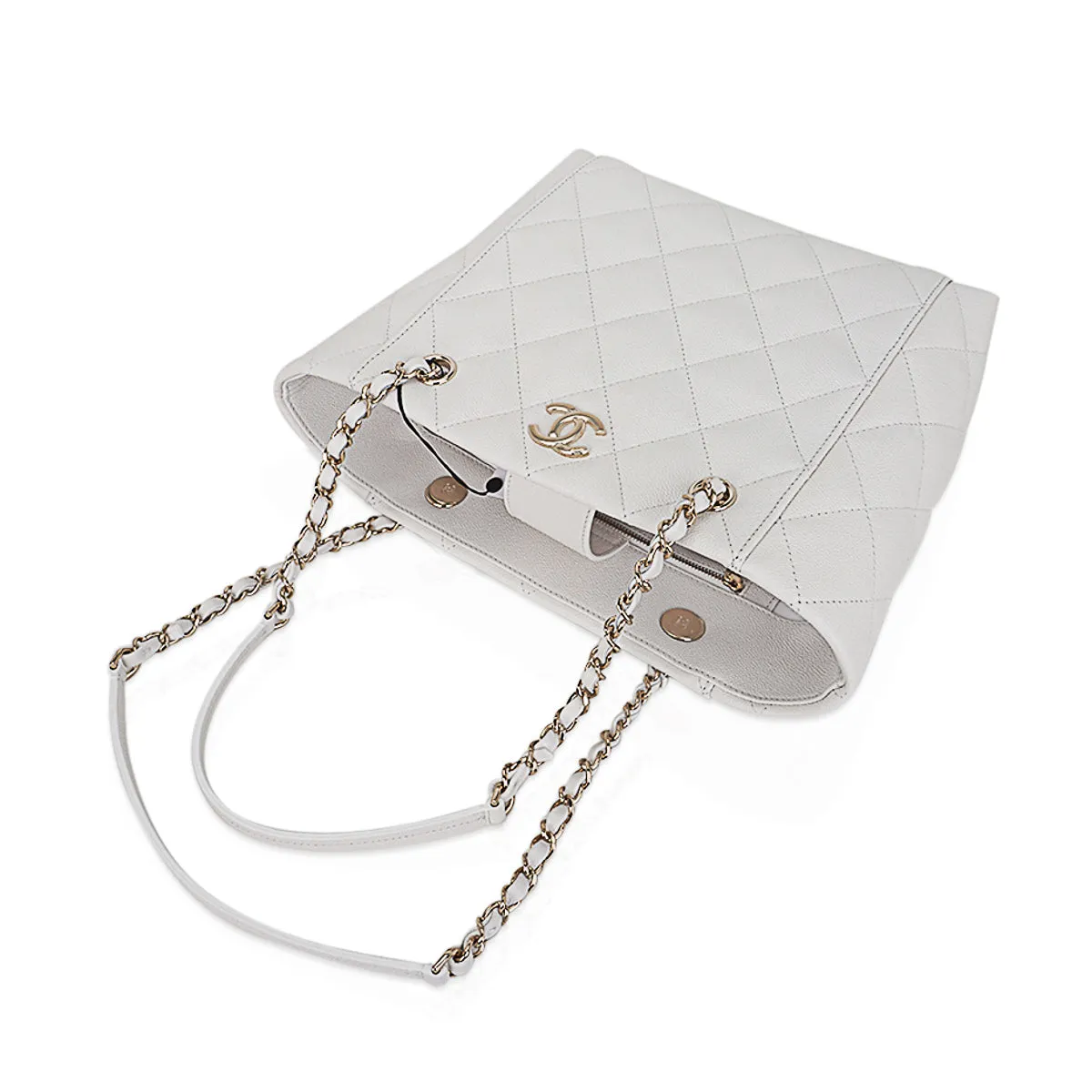 Chanel 2023 Limited Edition White Quilted Caviar Leather Large Tote Bag