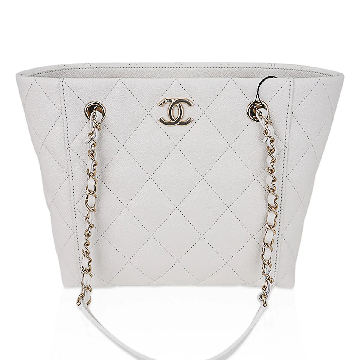 Chanel 2023 Limited Edition White Quilted Caviar Leather Large Tote Bag