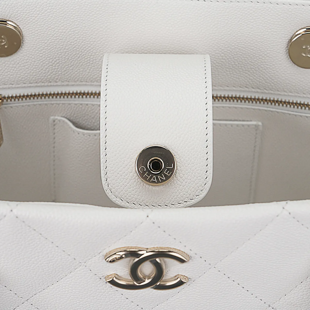 Chanel 2023 Limited Edition White Quilted Caviar Leather Large Tote Bag