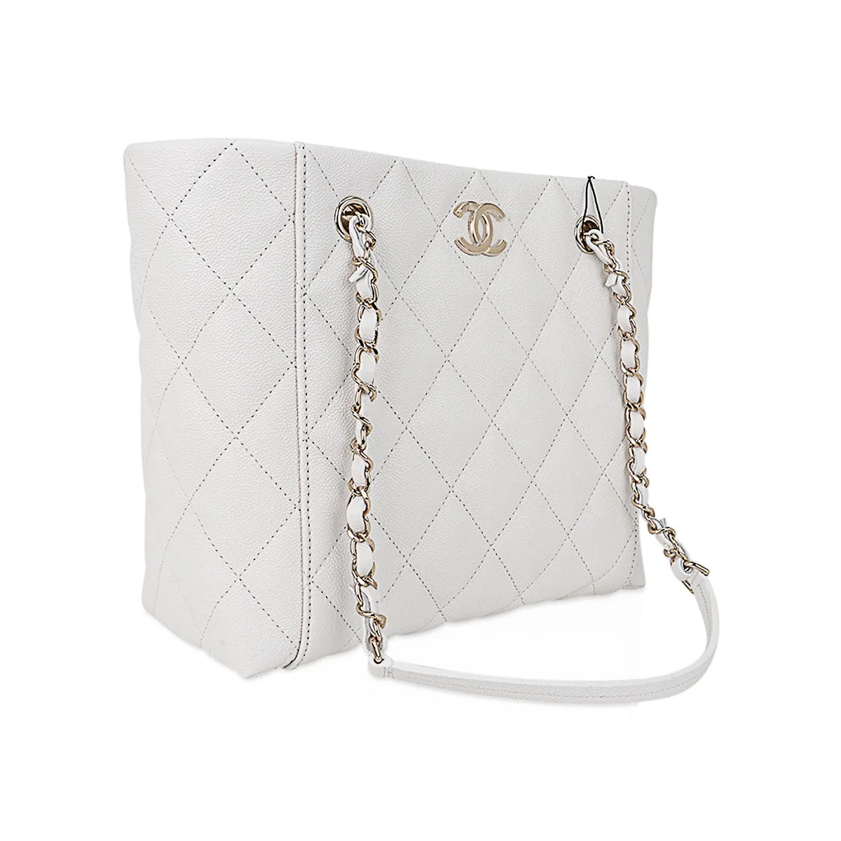 Chanel 2023 Limited Edition White Quilted Caviar Leather Large Tote Bag