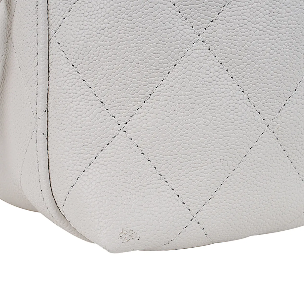 Chanel 2023 Limited Edition White Quilted Caviar Leather Large Tote Bag