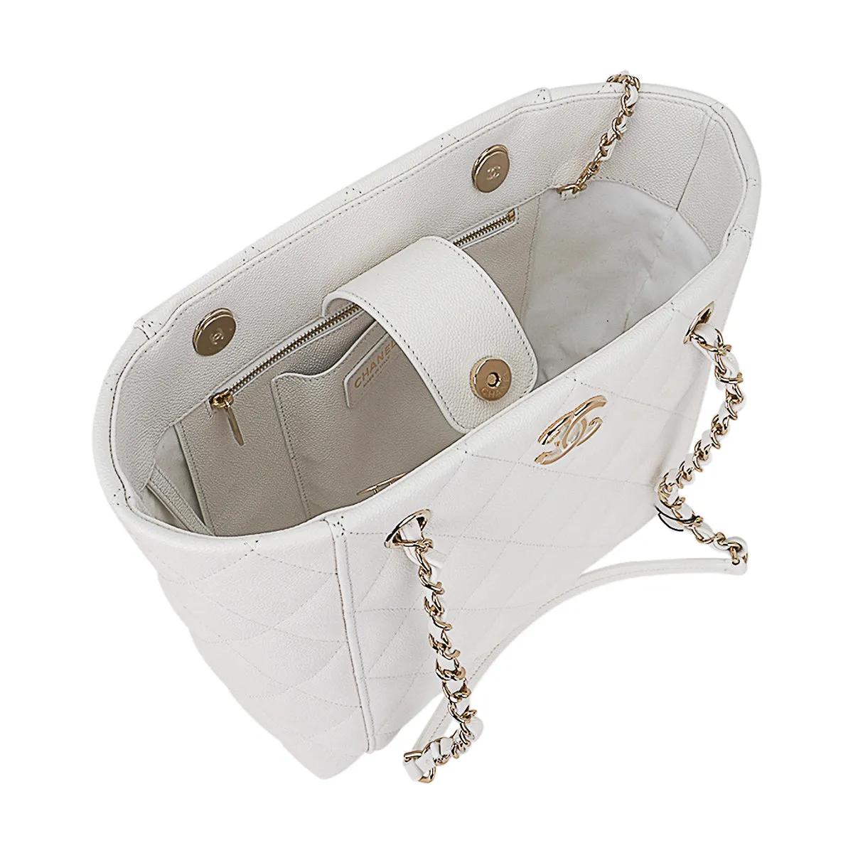 Chanel 2023 Limited Edition White Quilted Caviar Leather Large Tote Bag