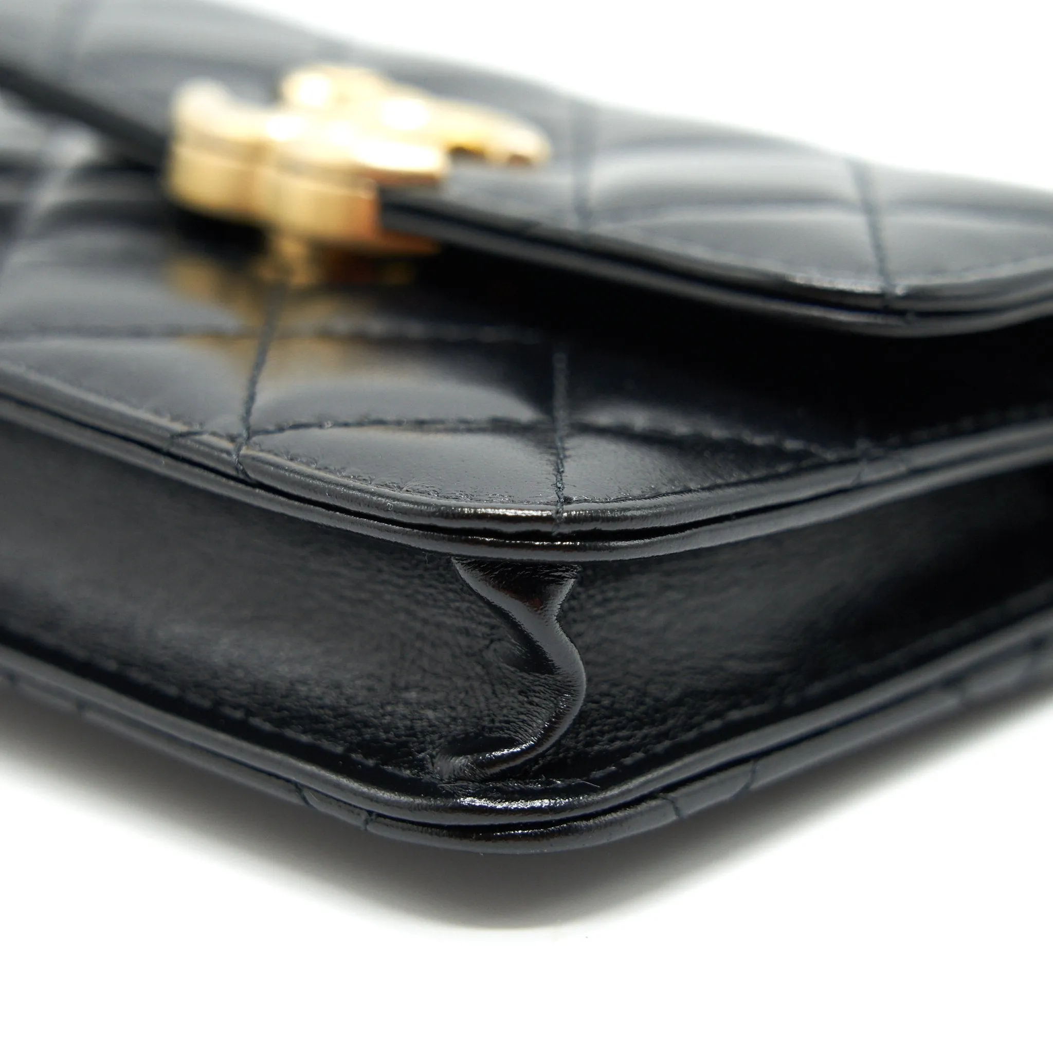 Chanel 21A Flap Coin Purse with Chain Black with GHW calfskin