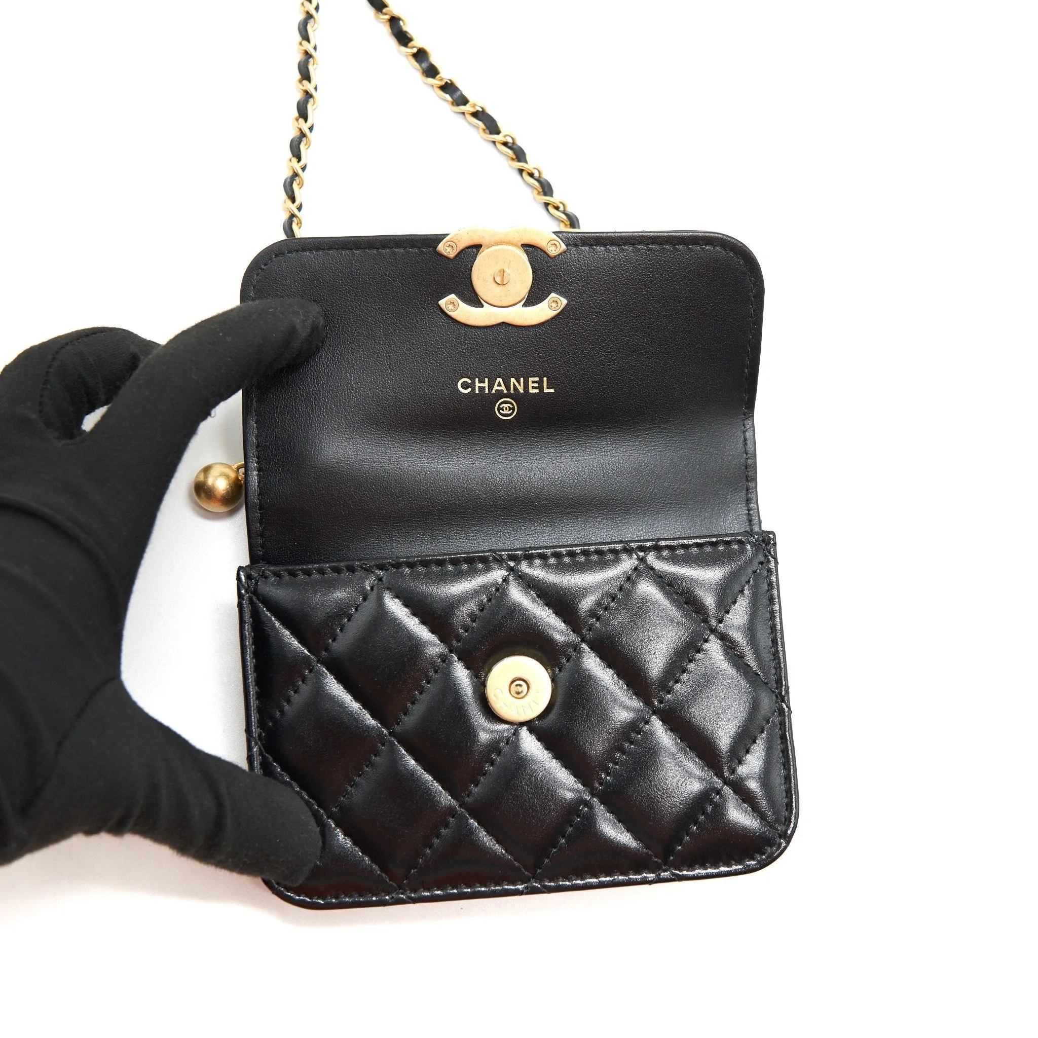 Chanel 21A Flap Coin Purse with Chain Black with GHW calfskin