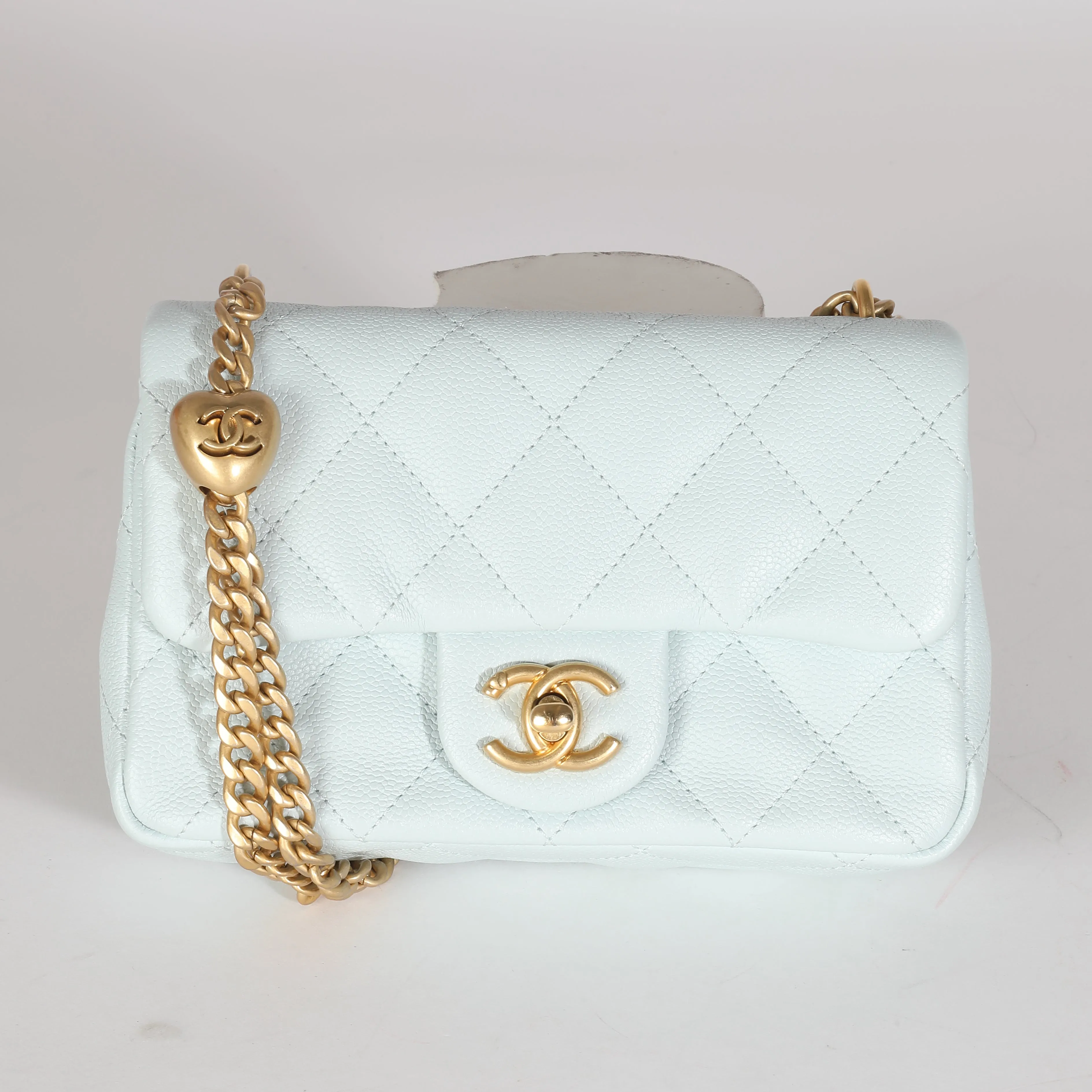 CHANEL 24P Blue Quilted Caviar Sweetheart Crush Mini Flap Bag