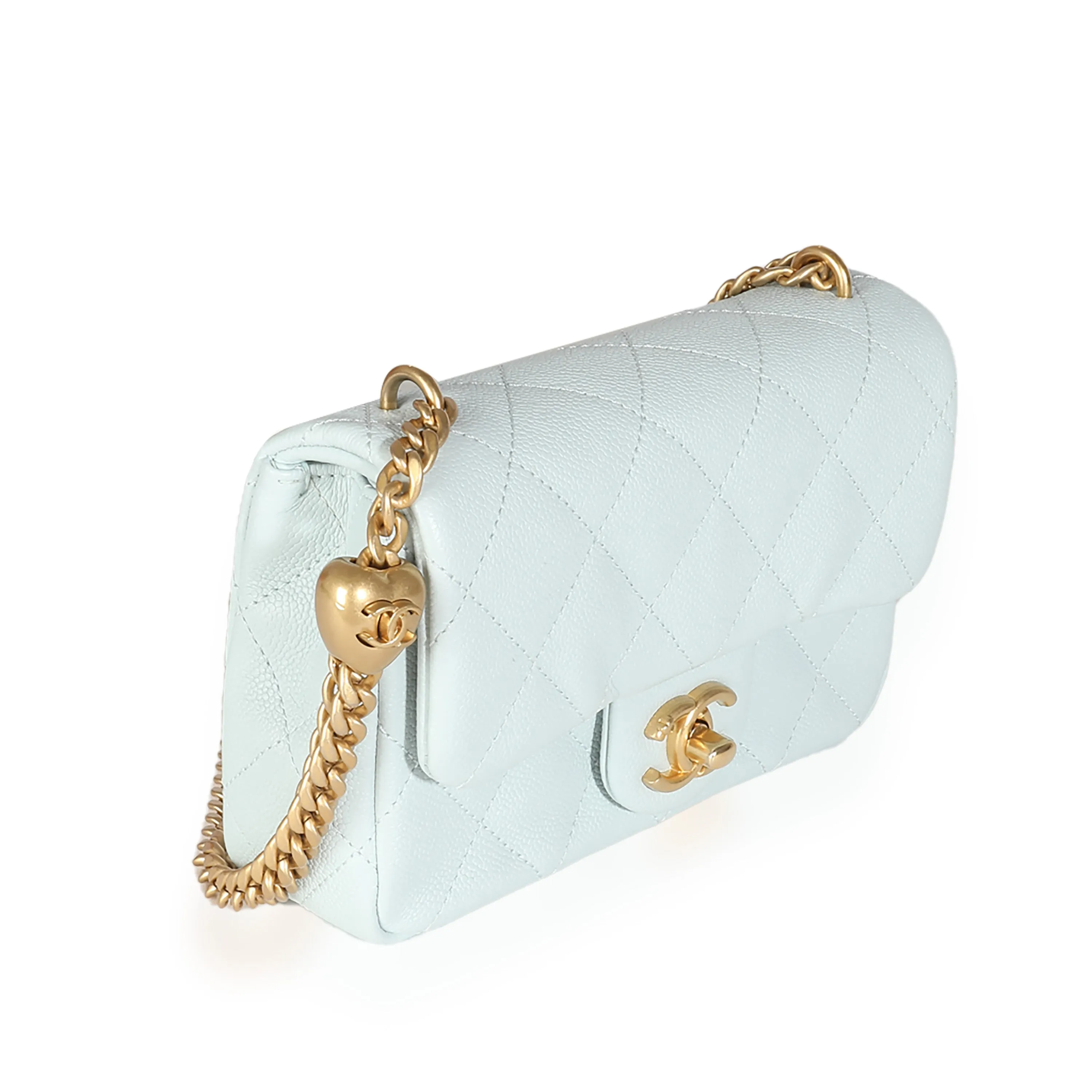 CHANEL 24P Blue Quilted Caviar Sweetheart Crush Mini Flap Bag