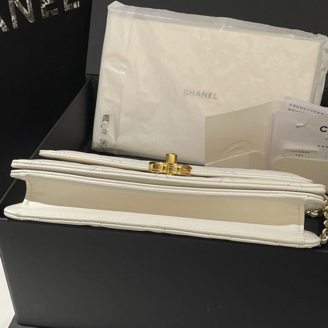 Chanel 24P Top Handle Flap Bag in White Leather