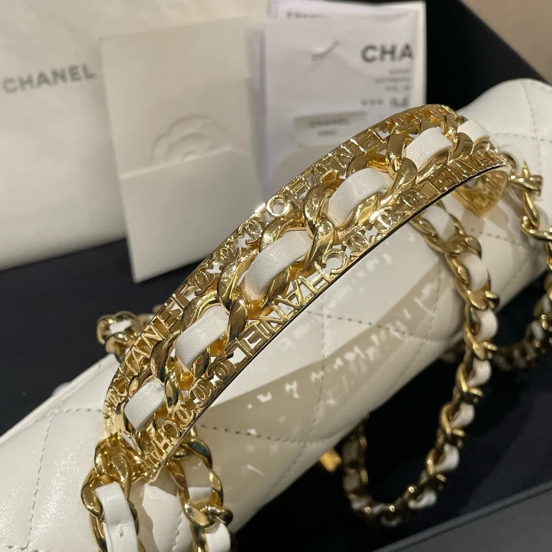 Chanel 24P Top Handle Flap Bag in White Leather