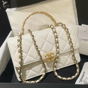 Chanel 24P Top Handle Flap Bag in White Leather
