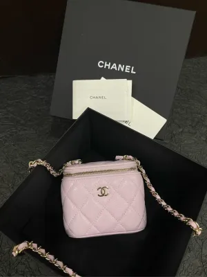 Chanel 24s Dusk Vanity Case Bag Pink Leather Handle Bag with NFC Chip Full Set