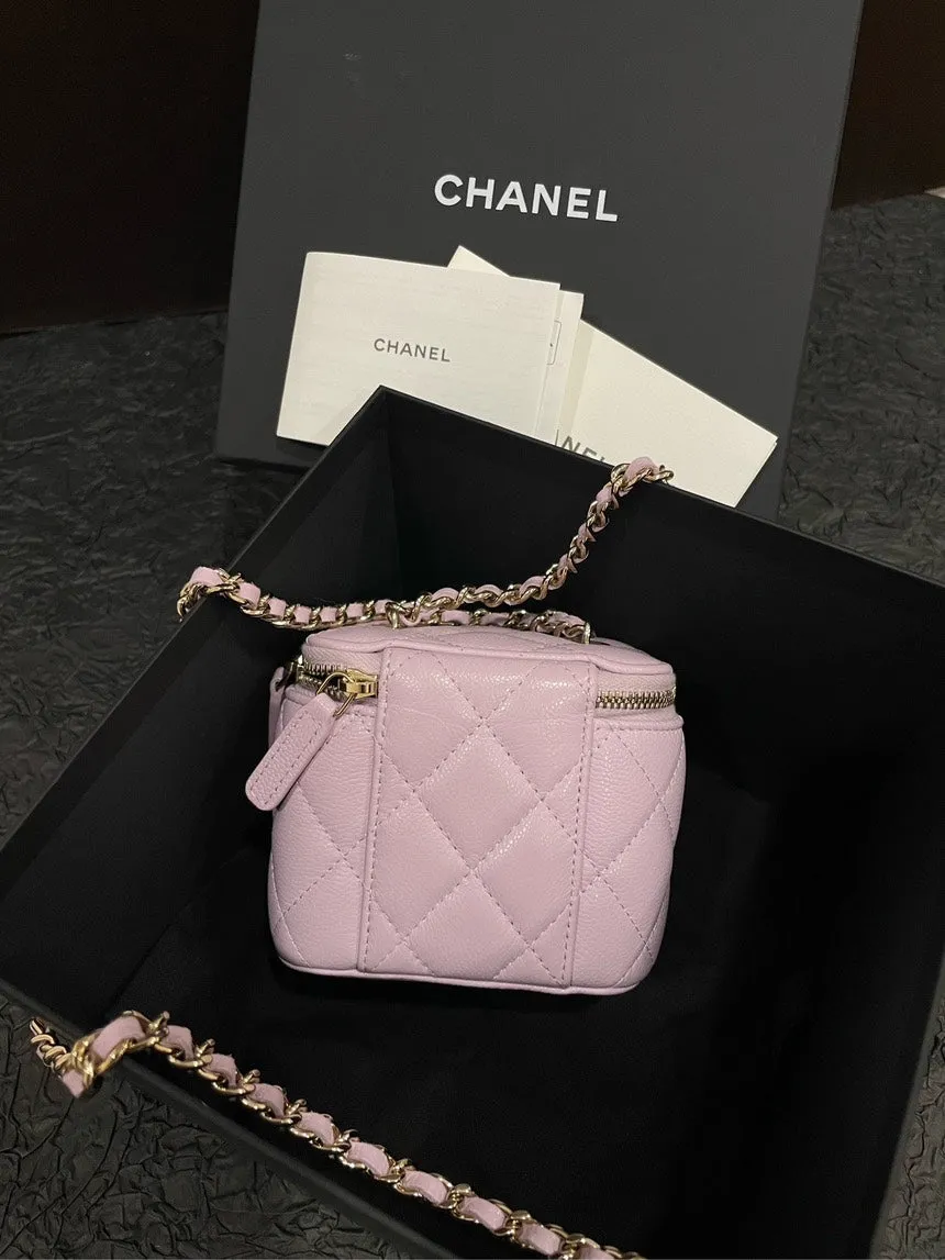 Chanel 24s Dusk Vanity Case Bag Pink Leather Handle Bag with NFC Chip Full Set