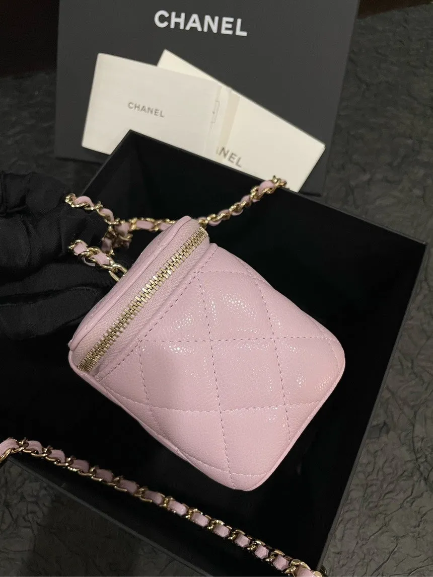 Chanel 24s Dusk Vanity Case Bag Pink Leather Handle Bag with NFC Chip Full Set