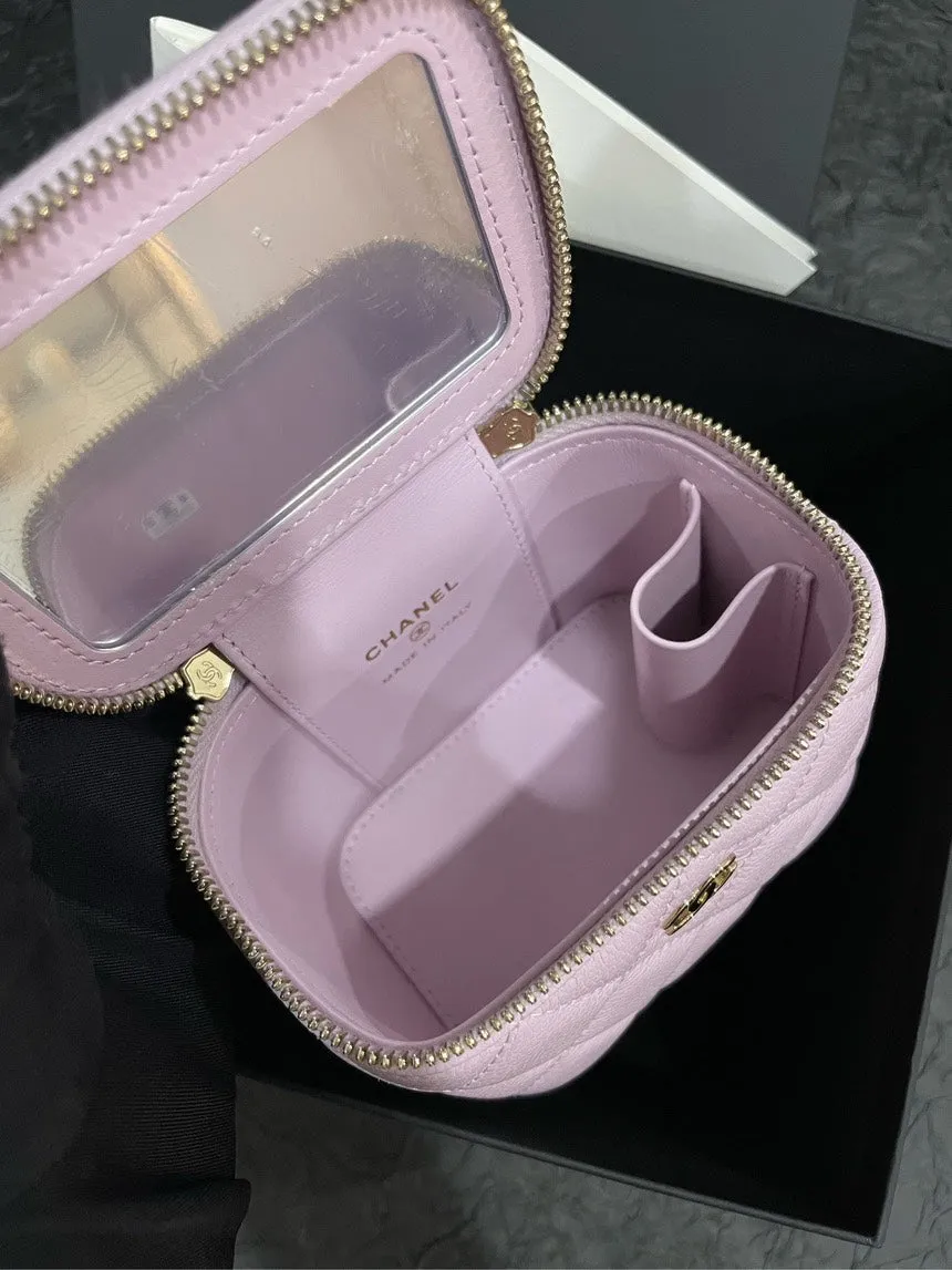 Chanel 24s Dusk Vanity Case Bag Pink Leather Handle Bag with NFC Chip Full Set
