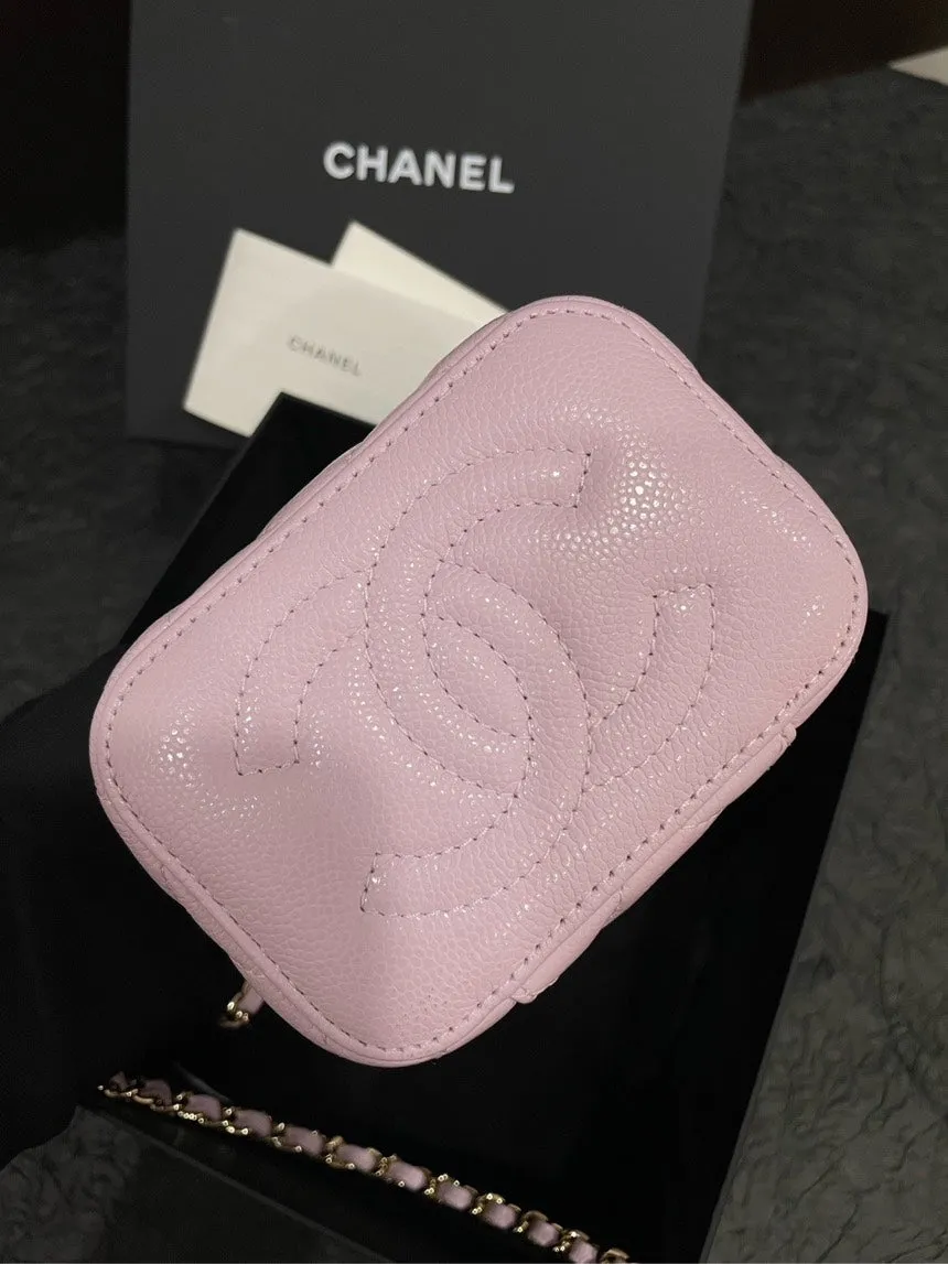 Chanel 24s Dusk Vanity Case Bag Pink Leather Handle Bag with NFC Chip Full Set