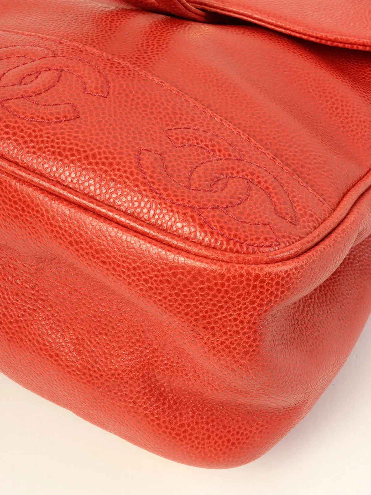 CHANEL Around 1995 Made Caviar Skin 6 Cc Mark Stitch Turn-Lock Backpack Red