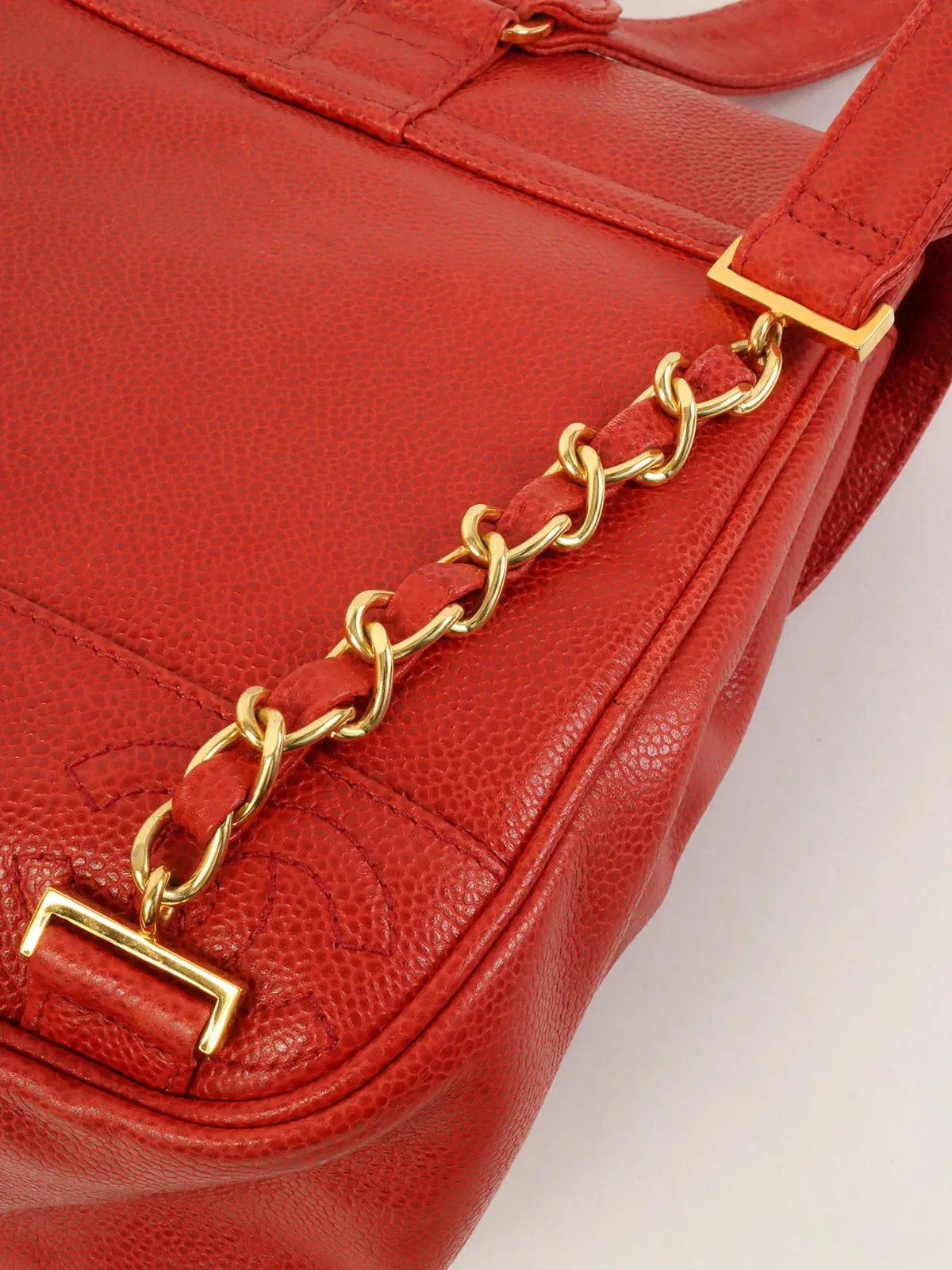 CHANEL Around 1995 Made Caviar Skin 6 Cc Mark Stitch Turn-Lock Backpack Red