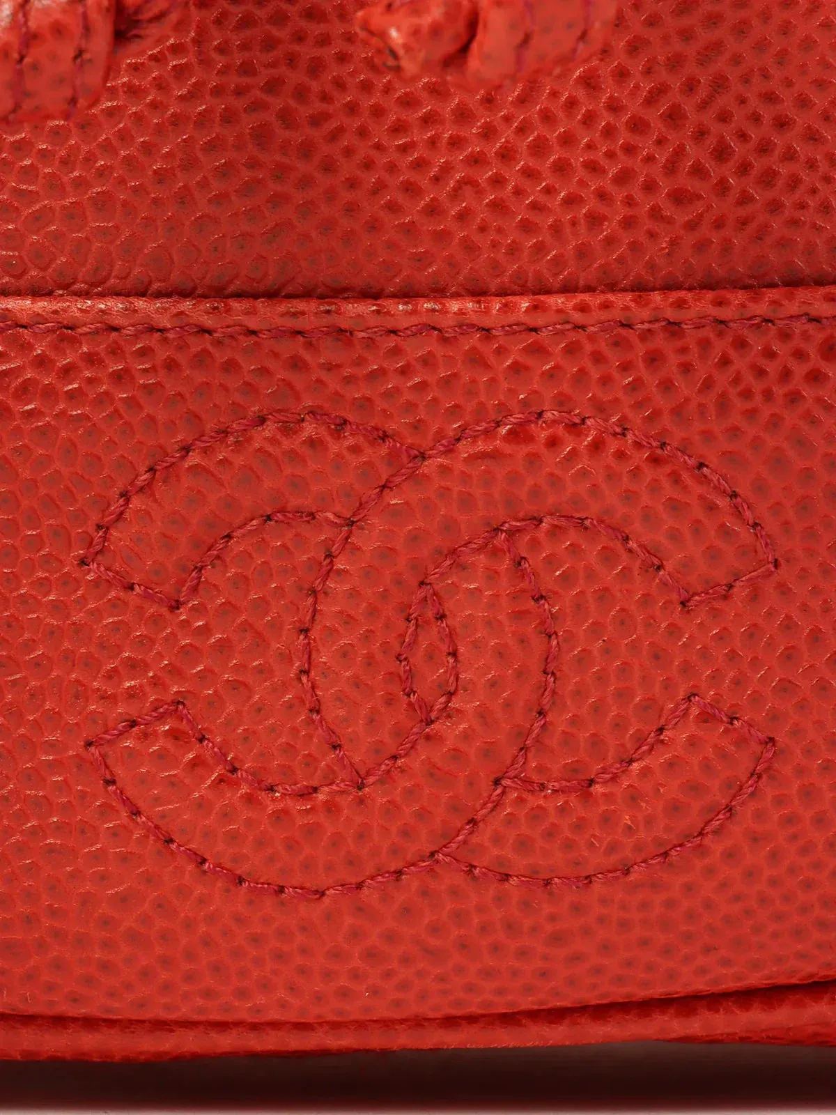 CHANEL Around 1995 Made Caviar Skin 6 Cc Mark Stitch Turn-Lock Backpack Red