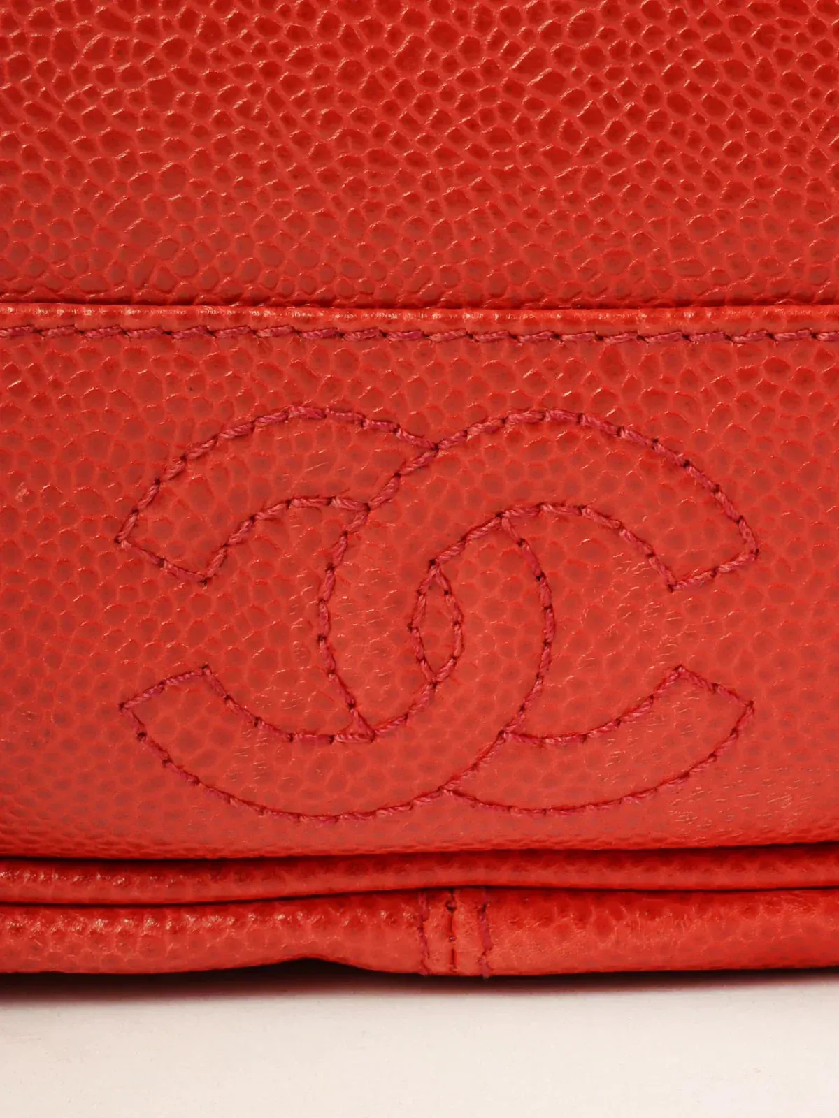 CHANEL Around 1995 Made Caviar Skin 6 Cc Mark Stitch Turn-Lock Backpack Red