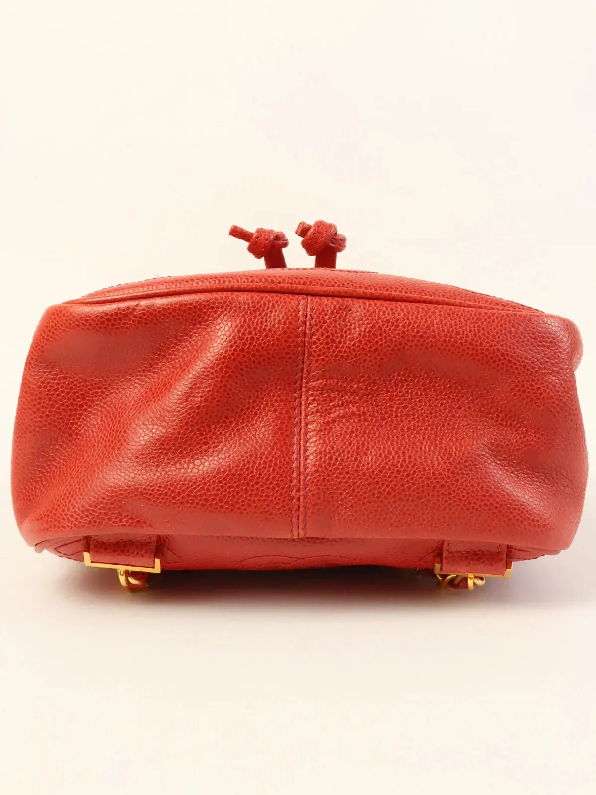 CHANEL Around 1995 Made Caviar Skin 6 Cc Mark Stitch Turn-Lock Backpack Red