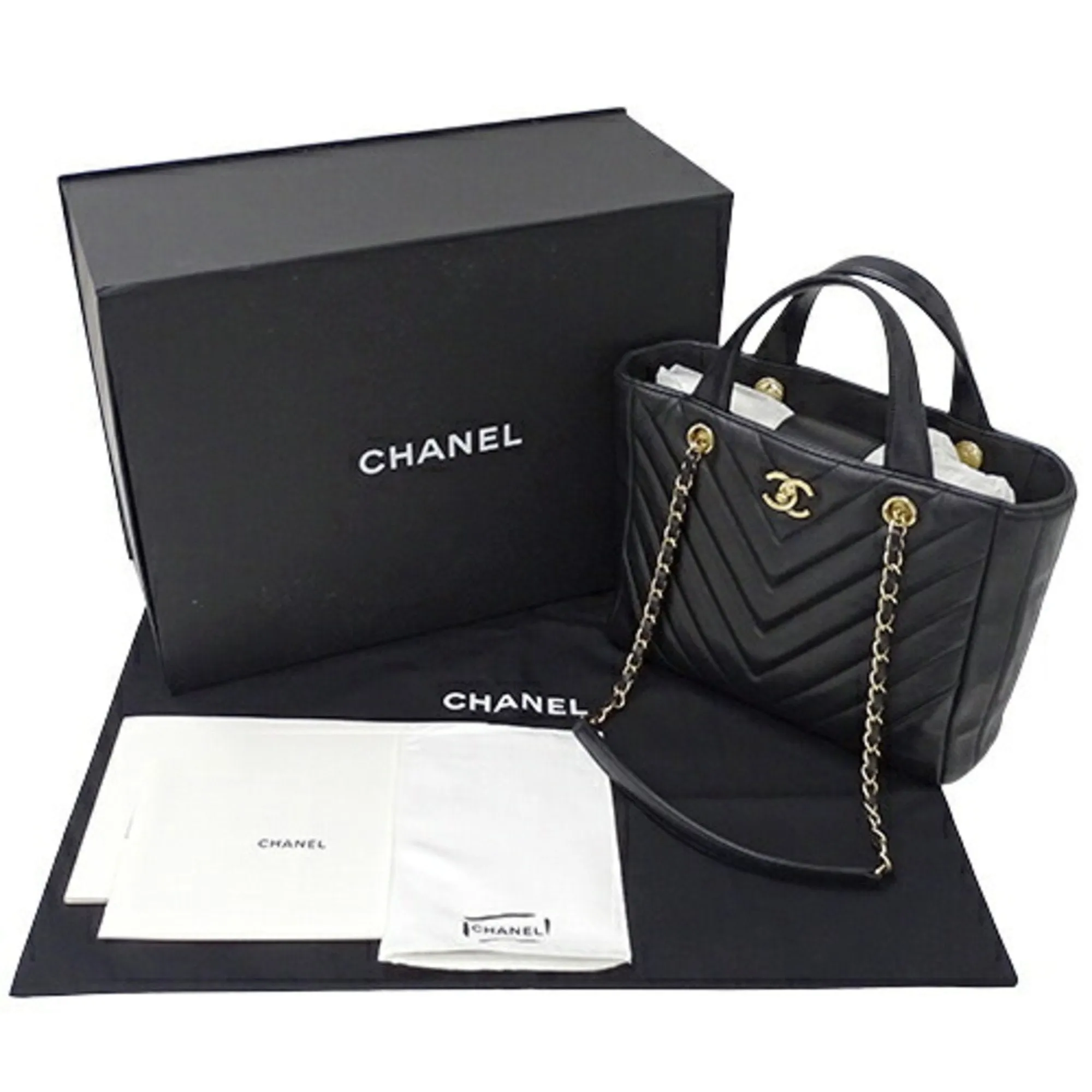 Chanel Bag V stitch Lady's handBag shoulder 2way lambskin black