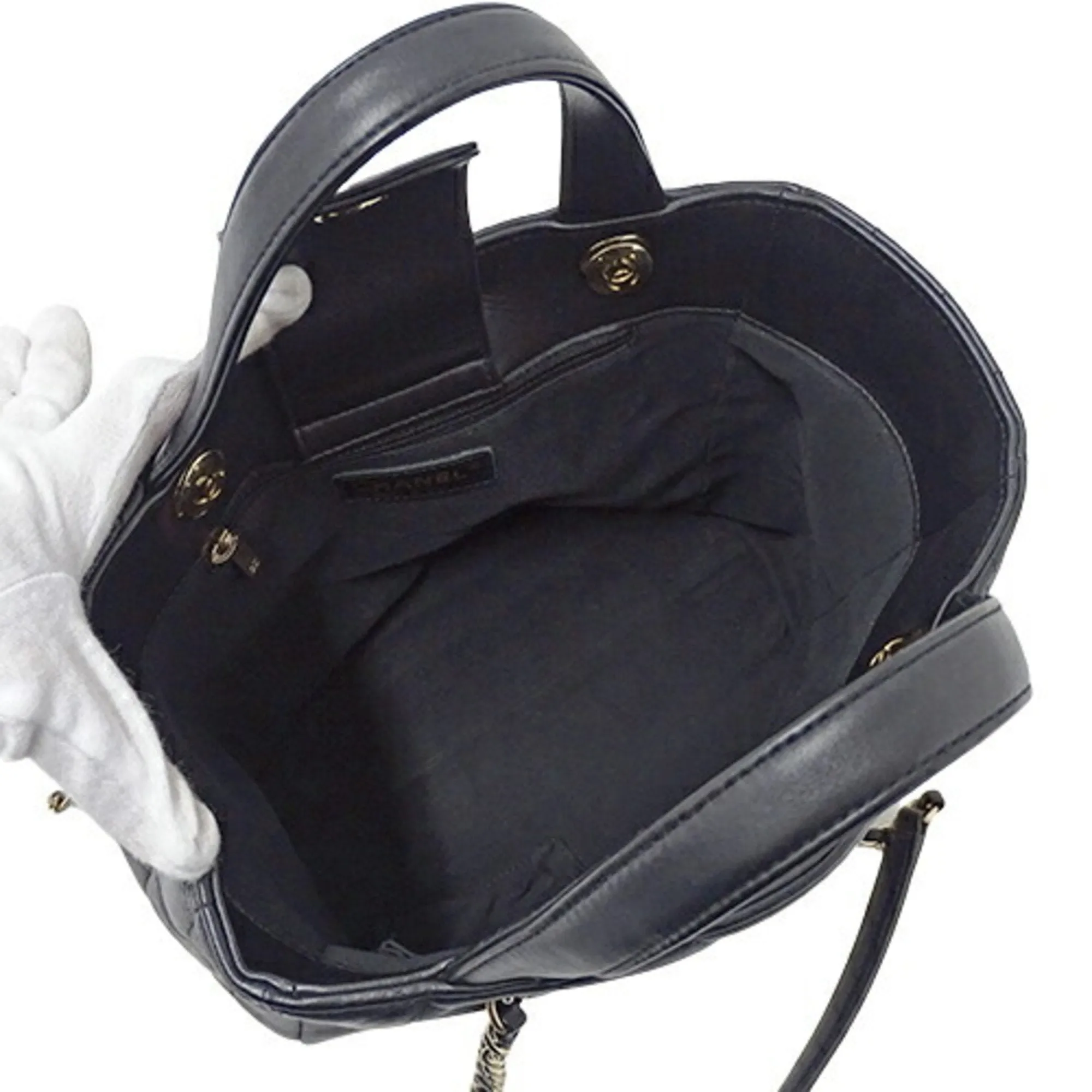 Chanel Bag V stitch Lady's handBag shoulder 2way lambskin black