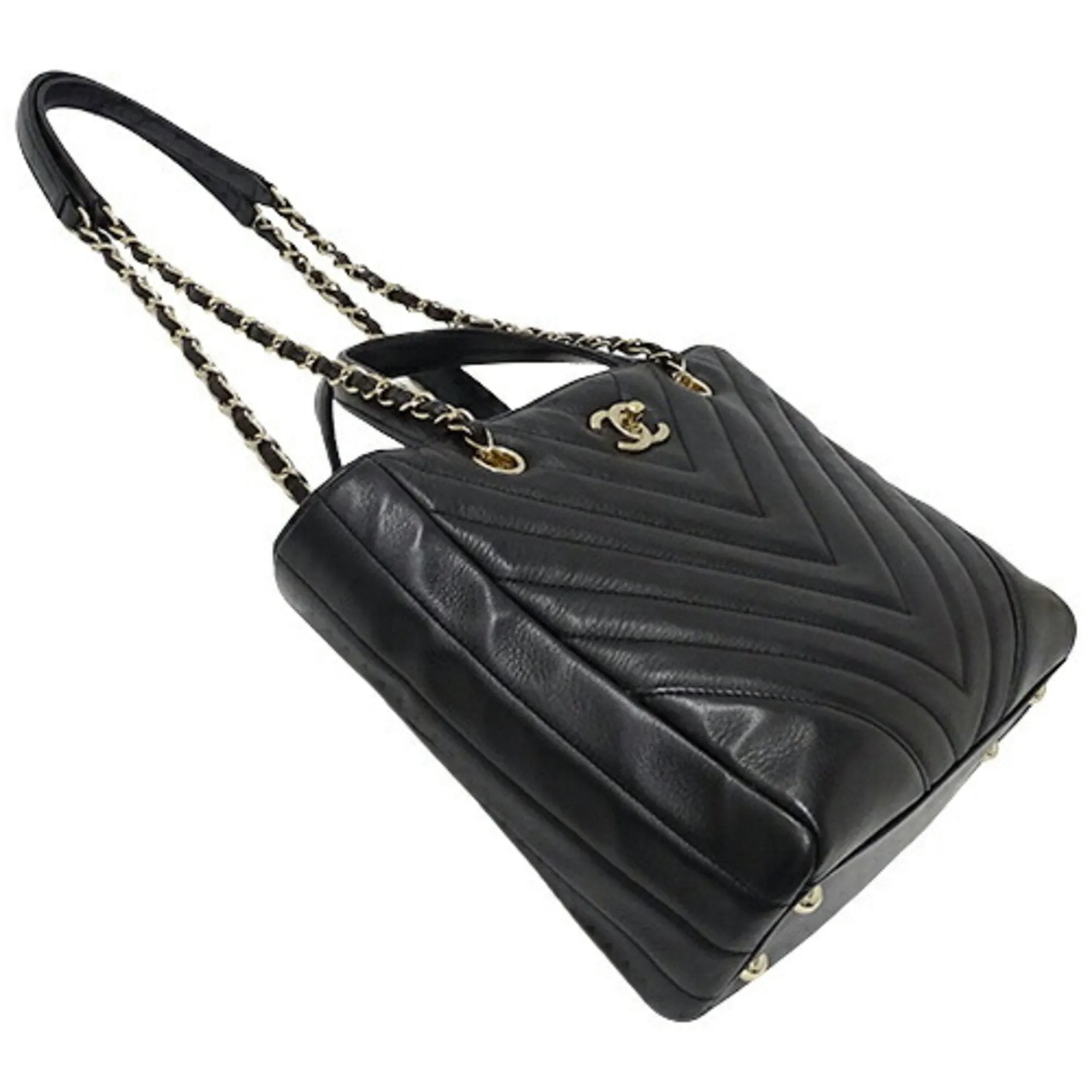 Chanel Bag V stitch Lady's handBag shoulder 2way lambskin black