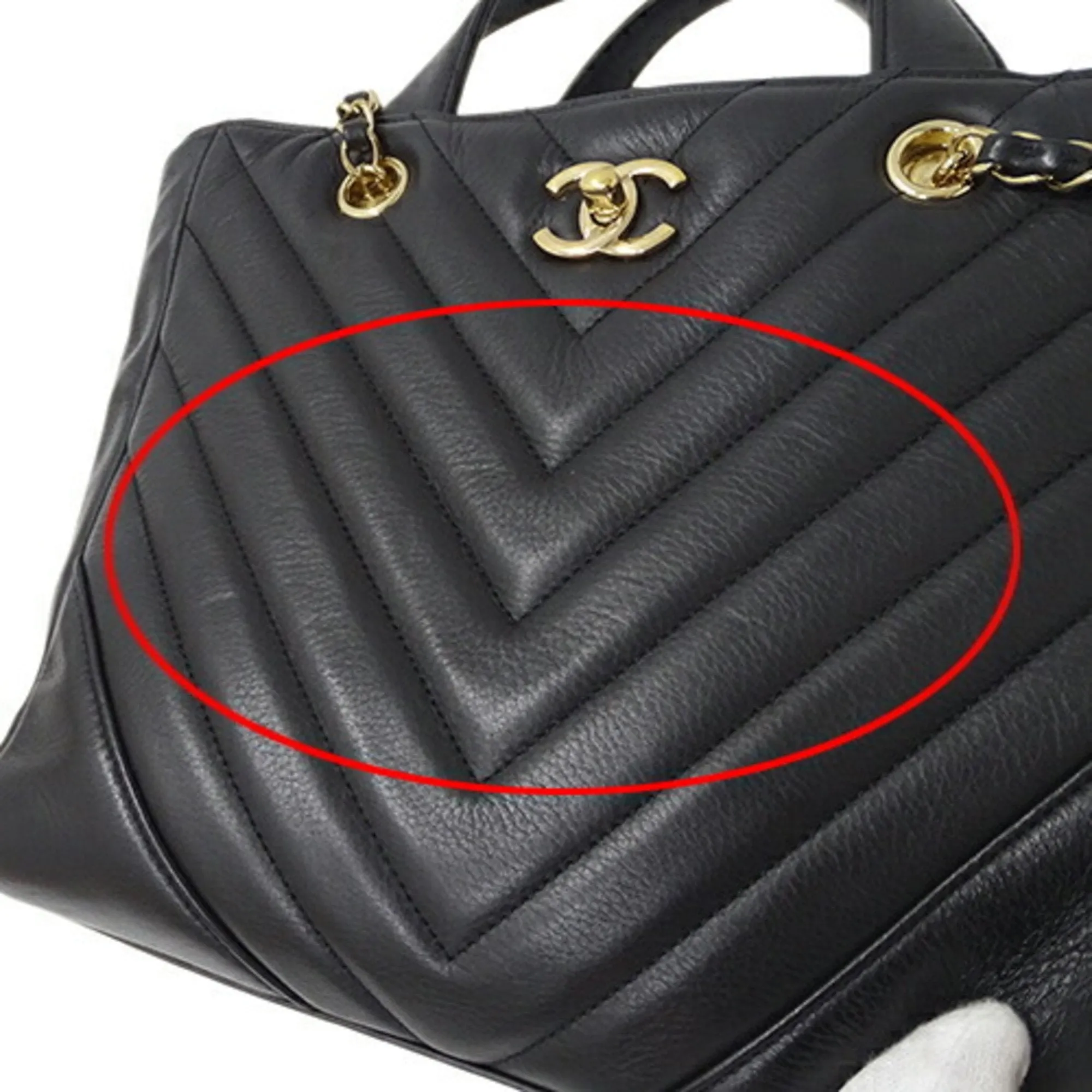 Chanel Bag V stitch Lady's handBag shoulder 2way lambskin black