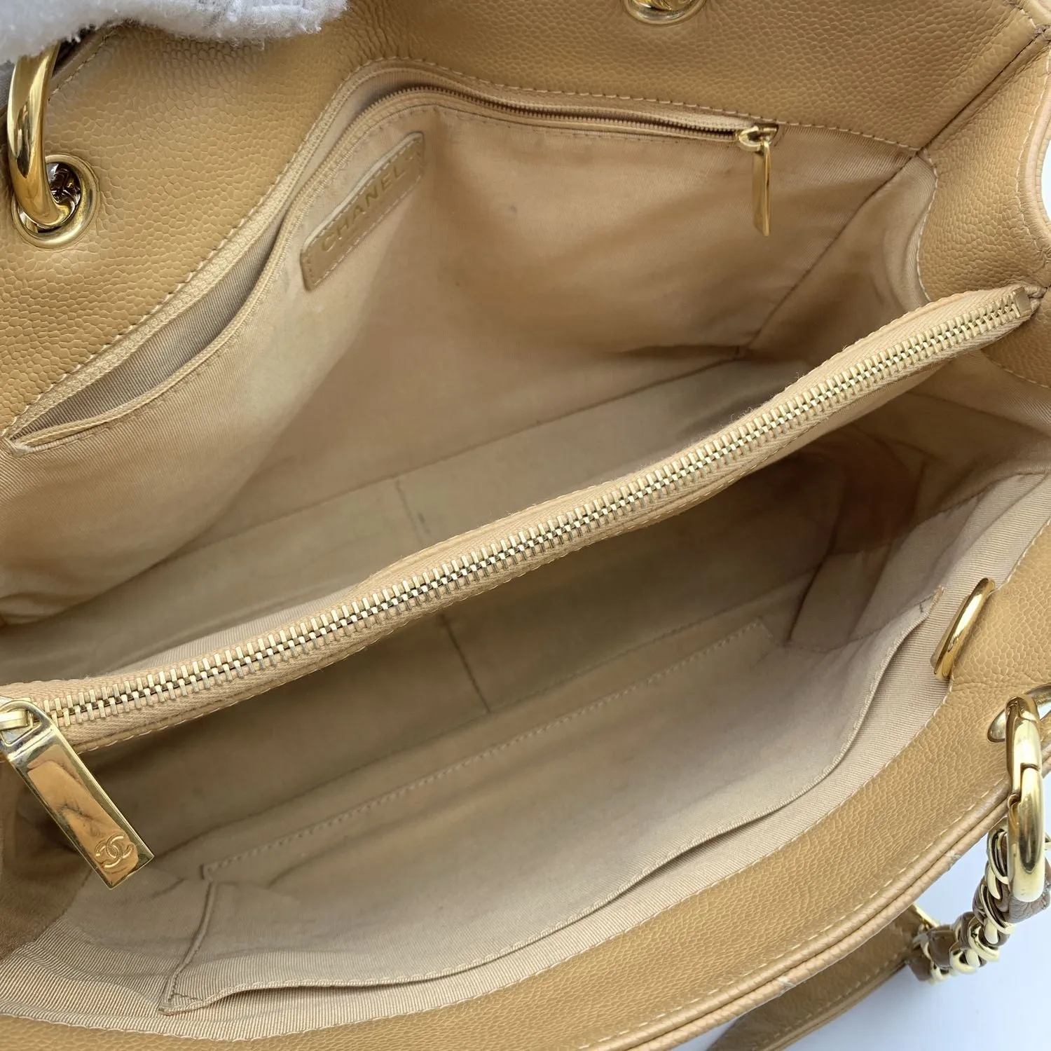CHANEL Beige Quilted Caviar Leather Gst Grand Shopping Tote Bag