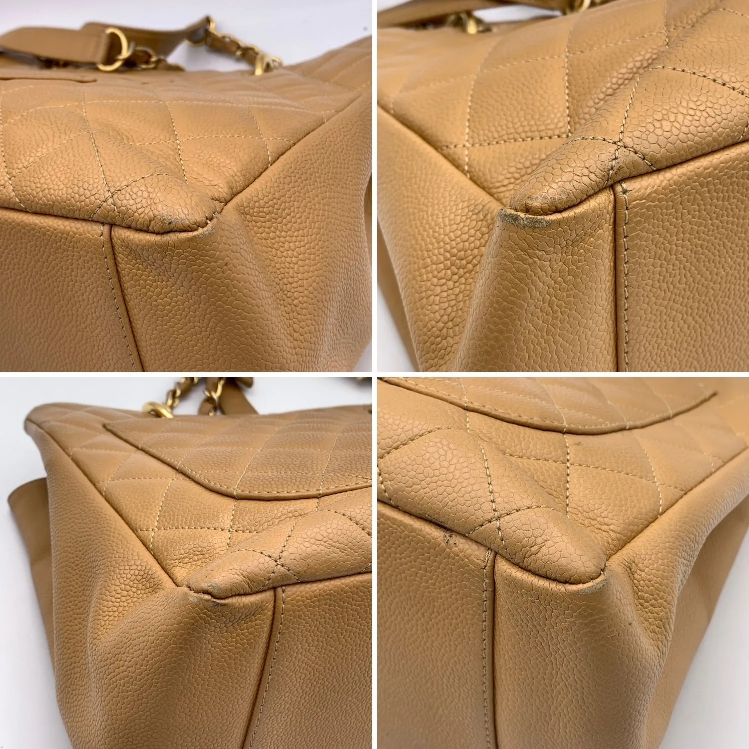 CHANEL Beige Quilted Caviar Leather Gst Grand Shopping Tote Bag