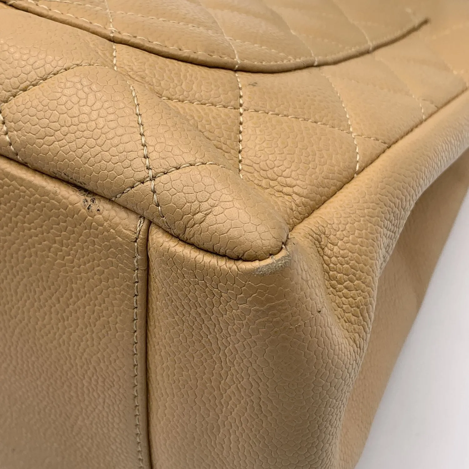CHANEL Beige Quilted Caviar Leather Gst Grand Shopping Tote Bag