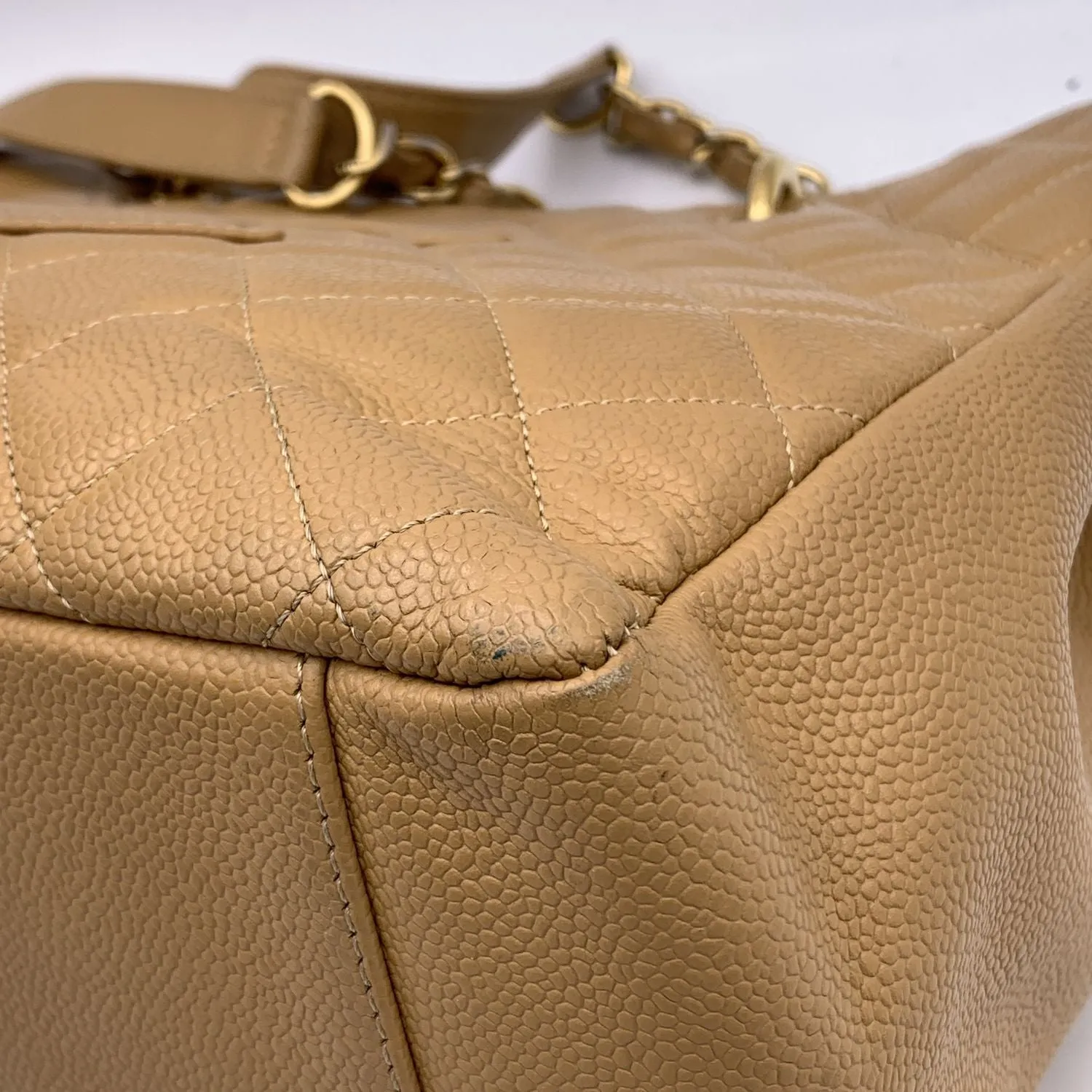 CHANEL Beige Quilted Caviar Leather Gst Grand Shopping Tote Bag