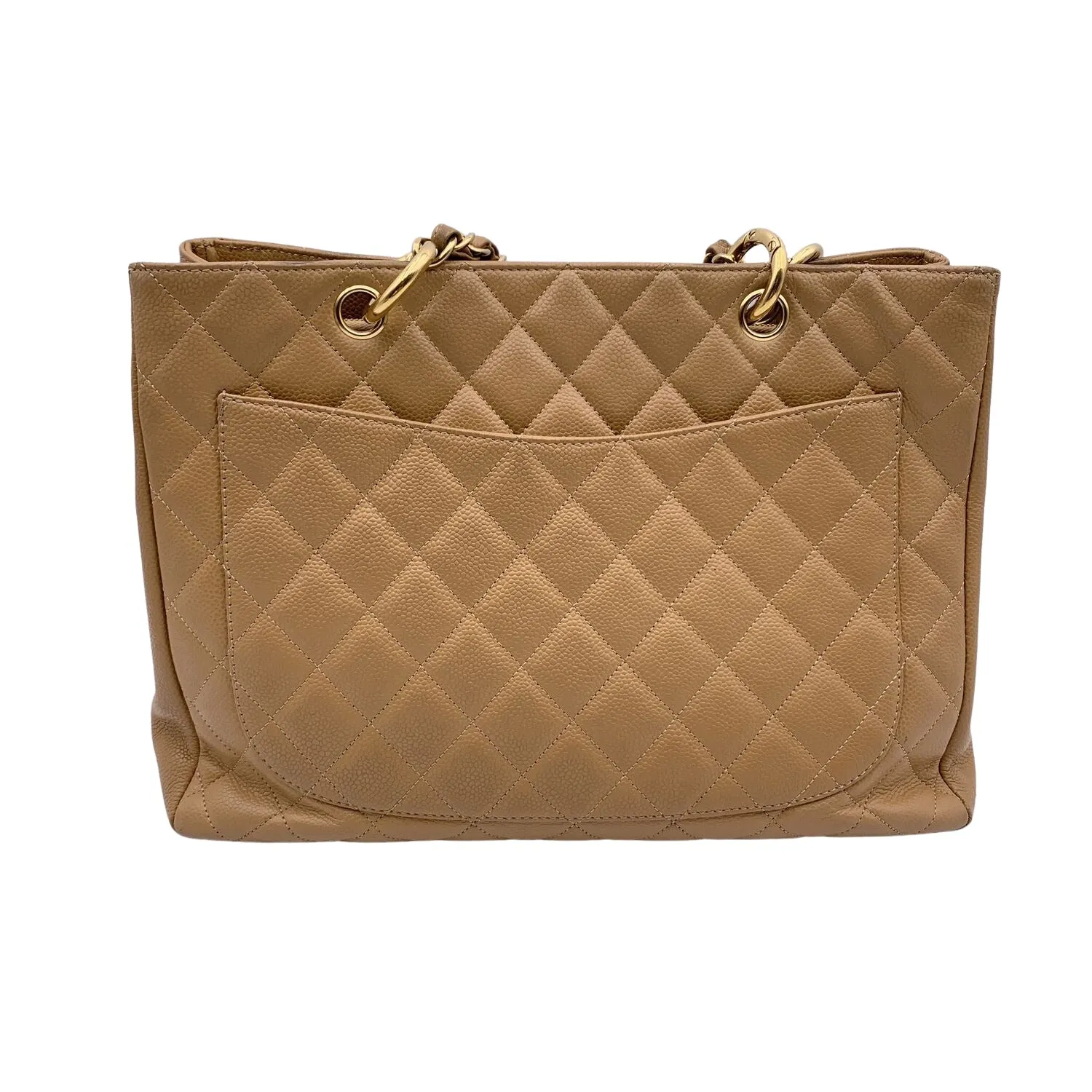 CHANEL Beige Quilted Caviar Leather Gst Grand Shopping Tote Bag