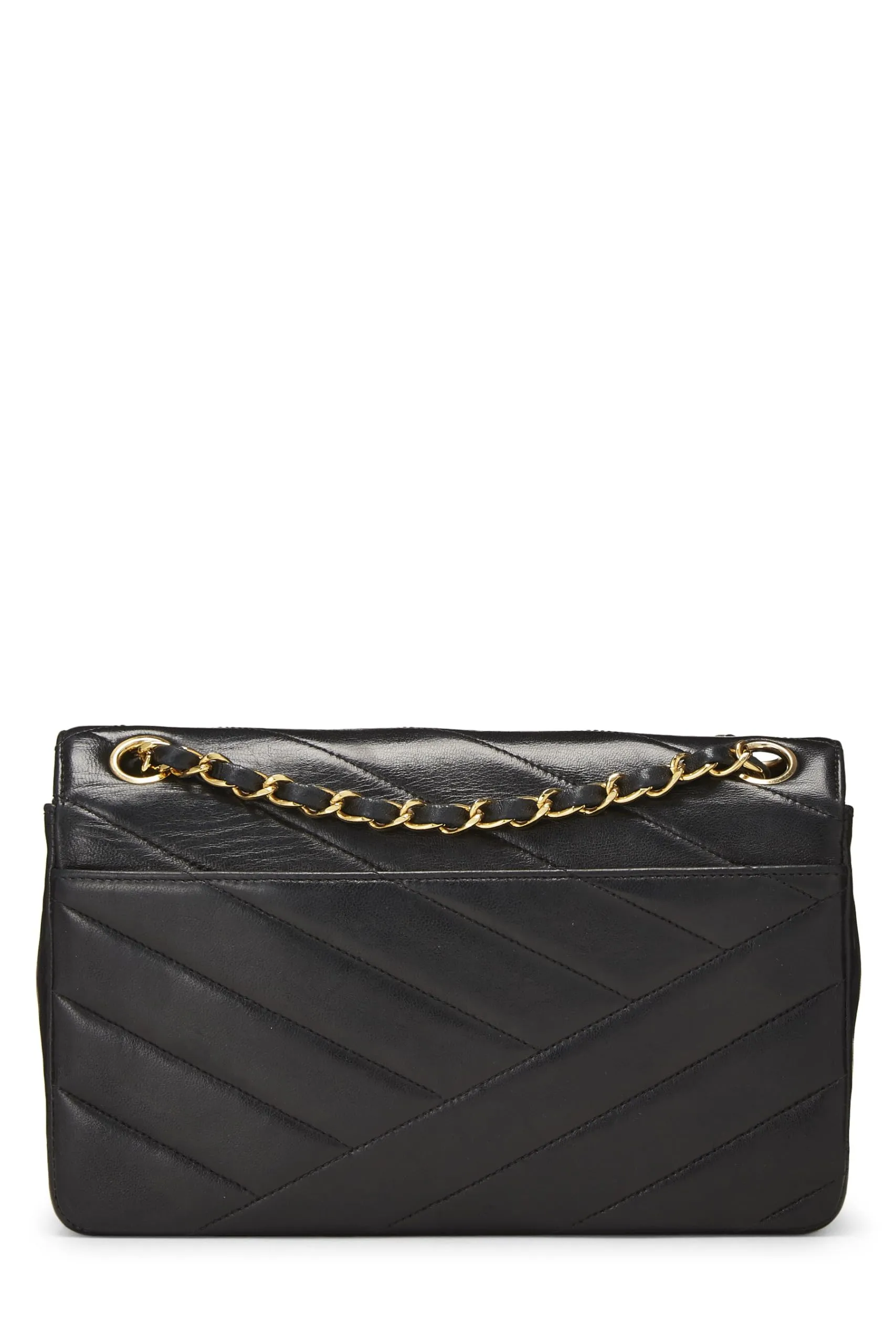 Chanel,  Black Diagonal Quilted Envelope Flap Small, Black