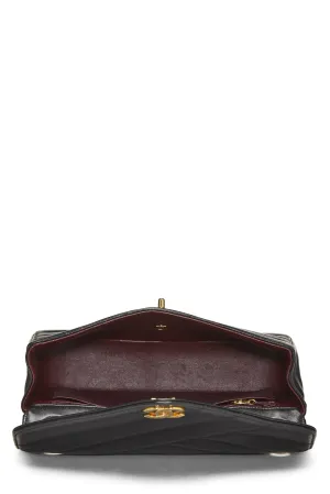 Chanel,  Black Diagonal Quilted Envelope Flap Small, Black