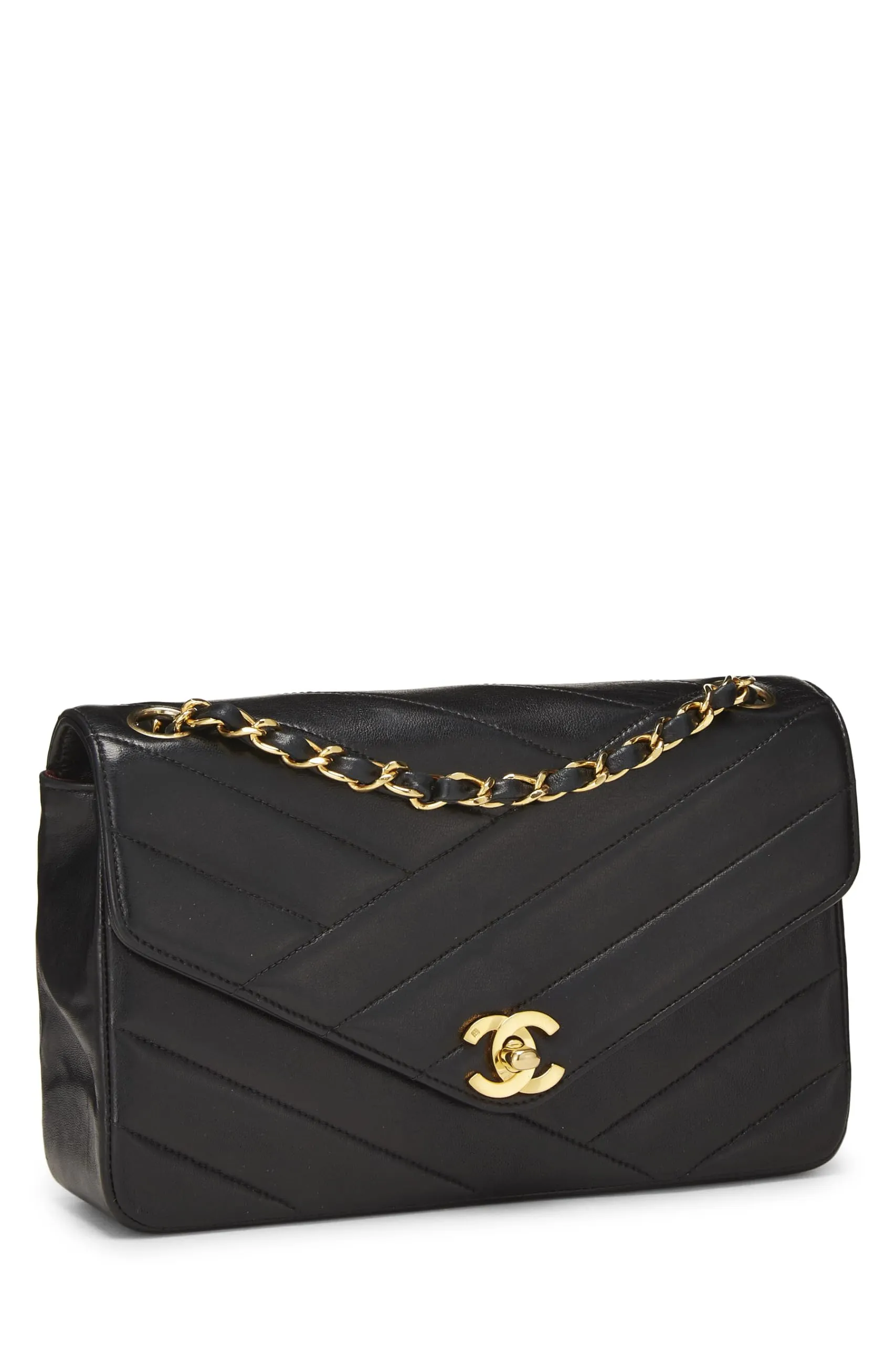 Chanel,  Black Diagonal Quilted Envelope Flap Small, Black