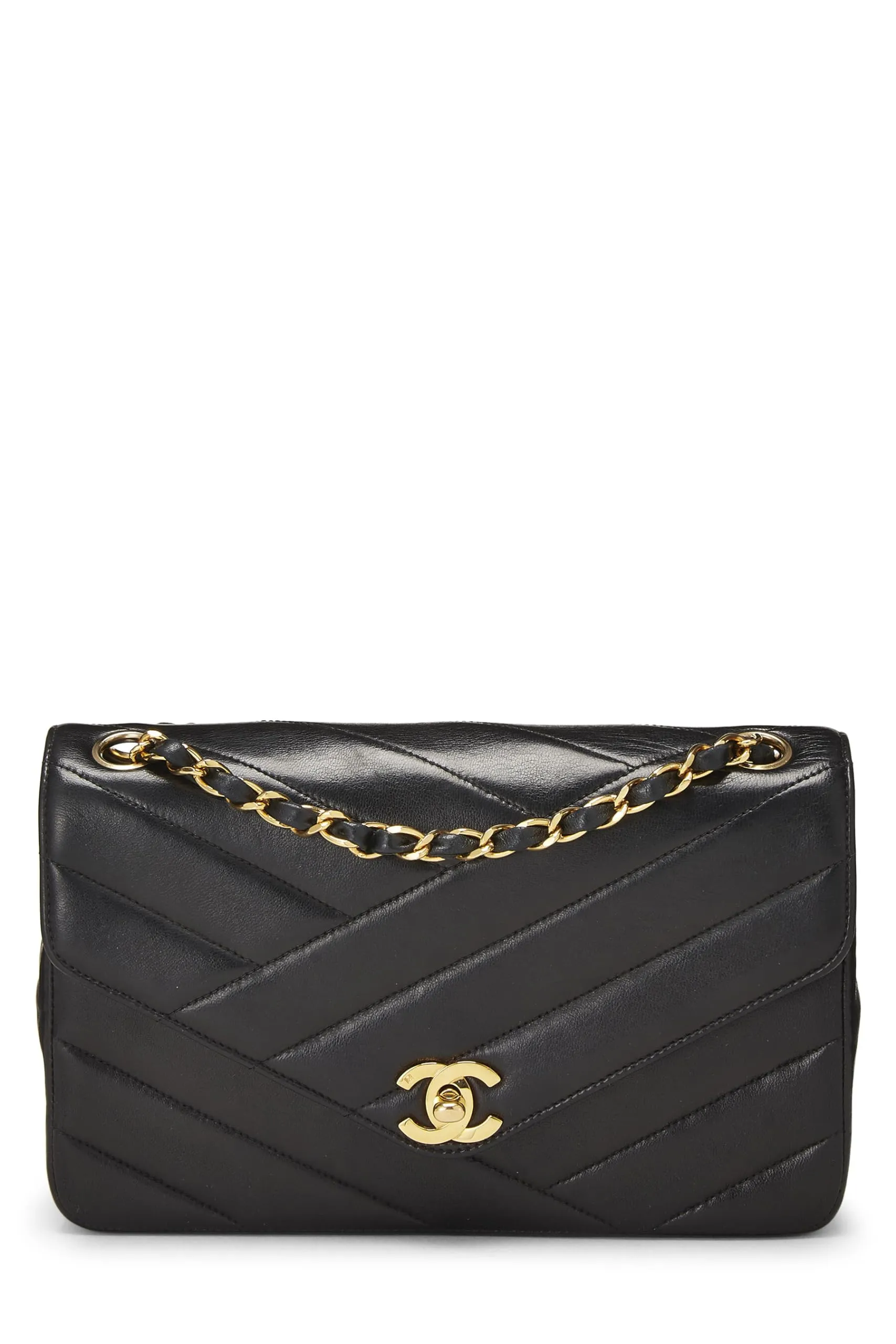 Chanel,  Black Diagonal Quilted Envelope Flap Small, Black