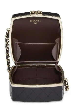 Chanel,  Black Lambskin Powder Clutch On Chain, Black
