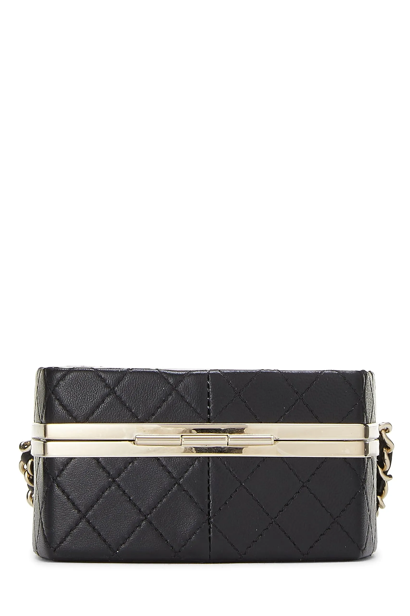 Chanel,  Black Lambskin Powder Clutch On Chain, Black