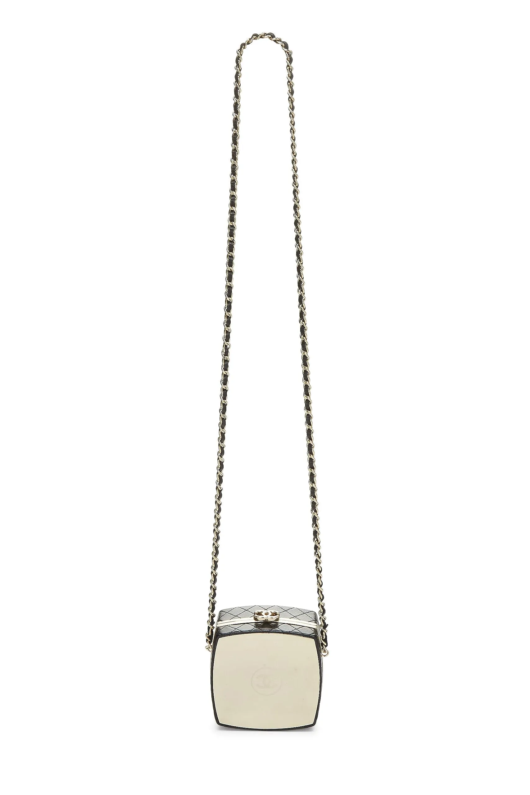 Chanel,  Black Lambskin Powder Clutch On Chain, Black