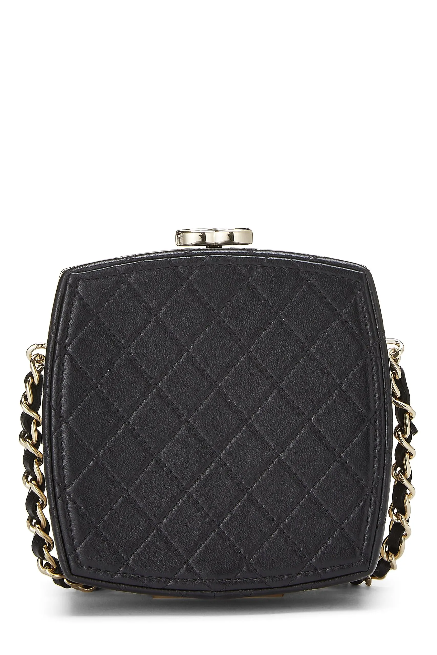 Chanel,  Black Lambskin Powder Clutch On Chain, Black