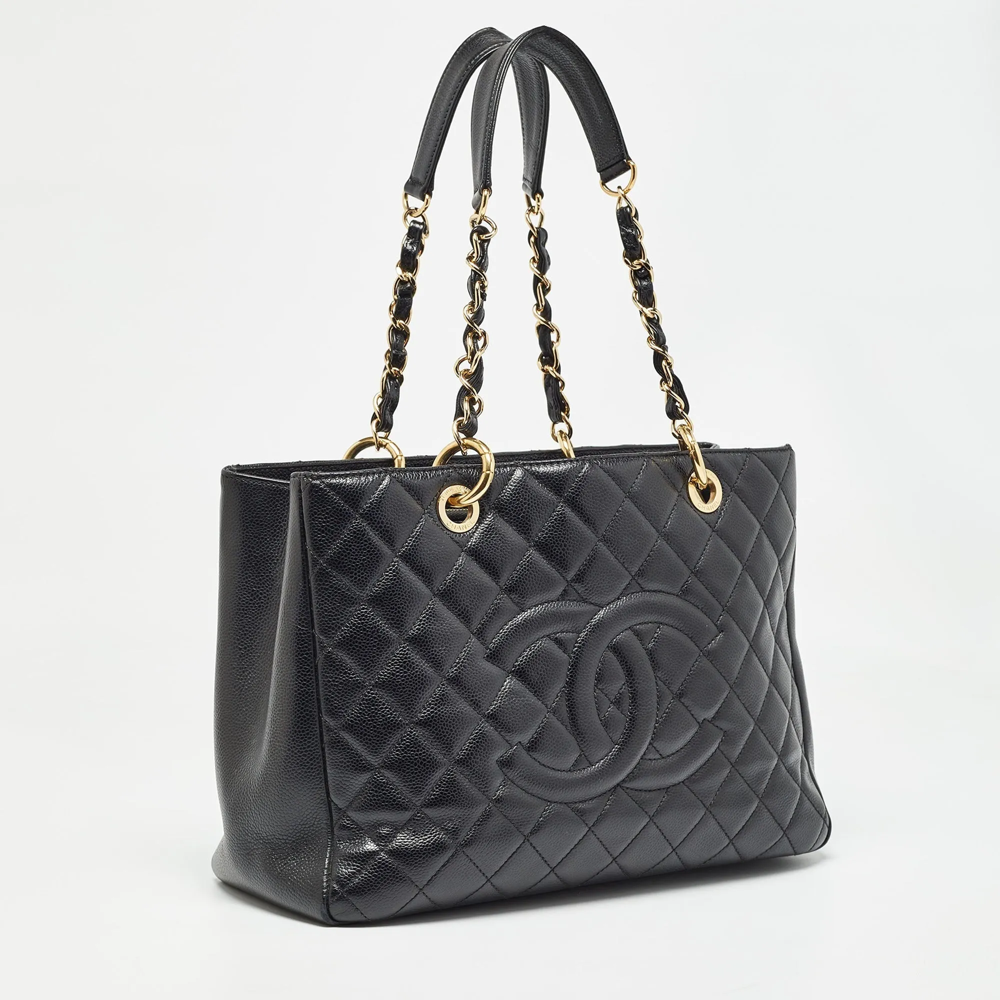 CHANEL Black Quilted Caviar Leather Grand Shopping Tote