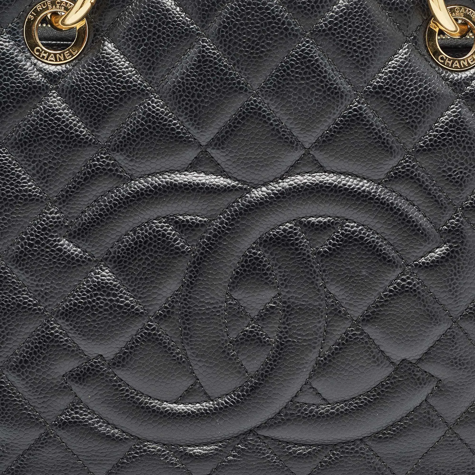 CHANEL Black Quilted Caviar Leather Grand Shopping Tote
