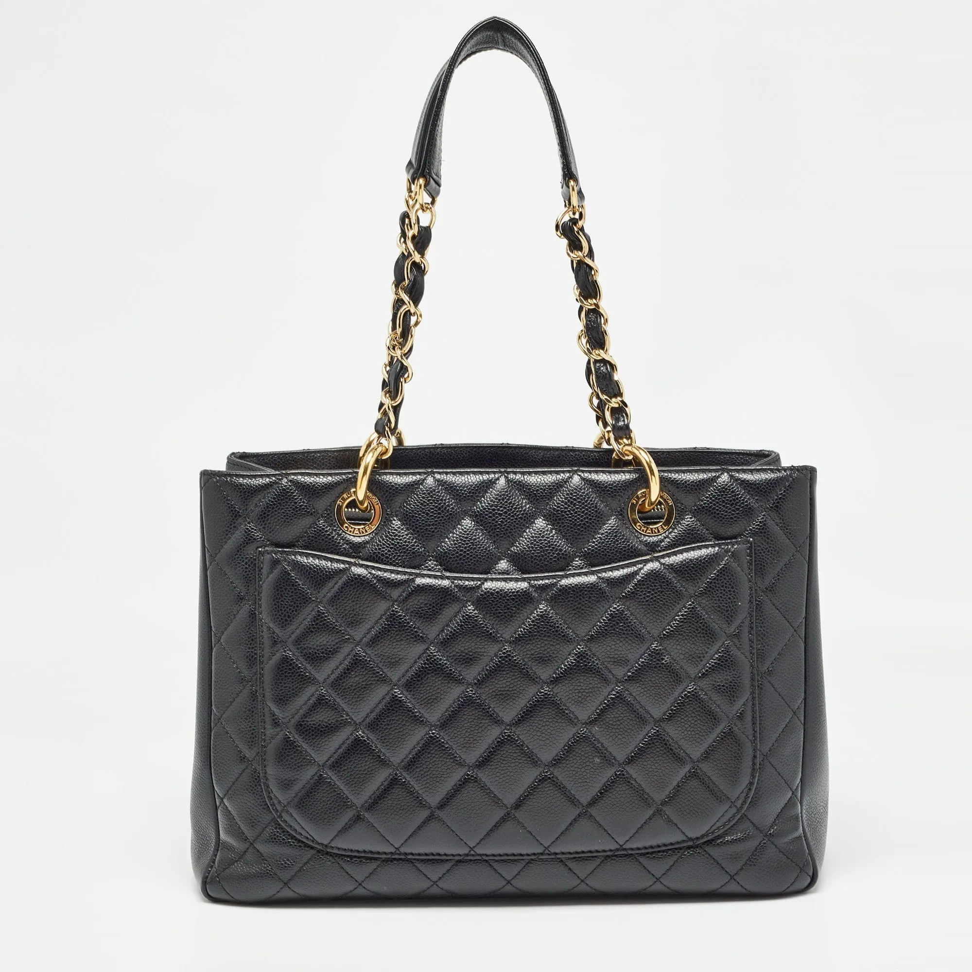 CHANEL Black Quilted Caviar Leather Grand Shopping Tote