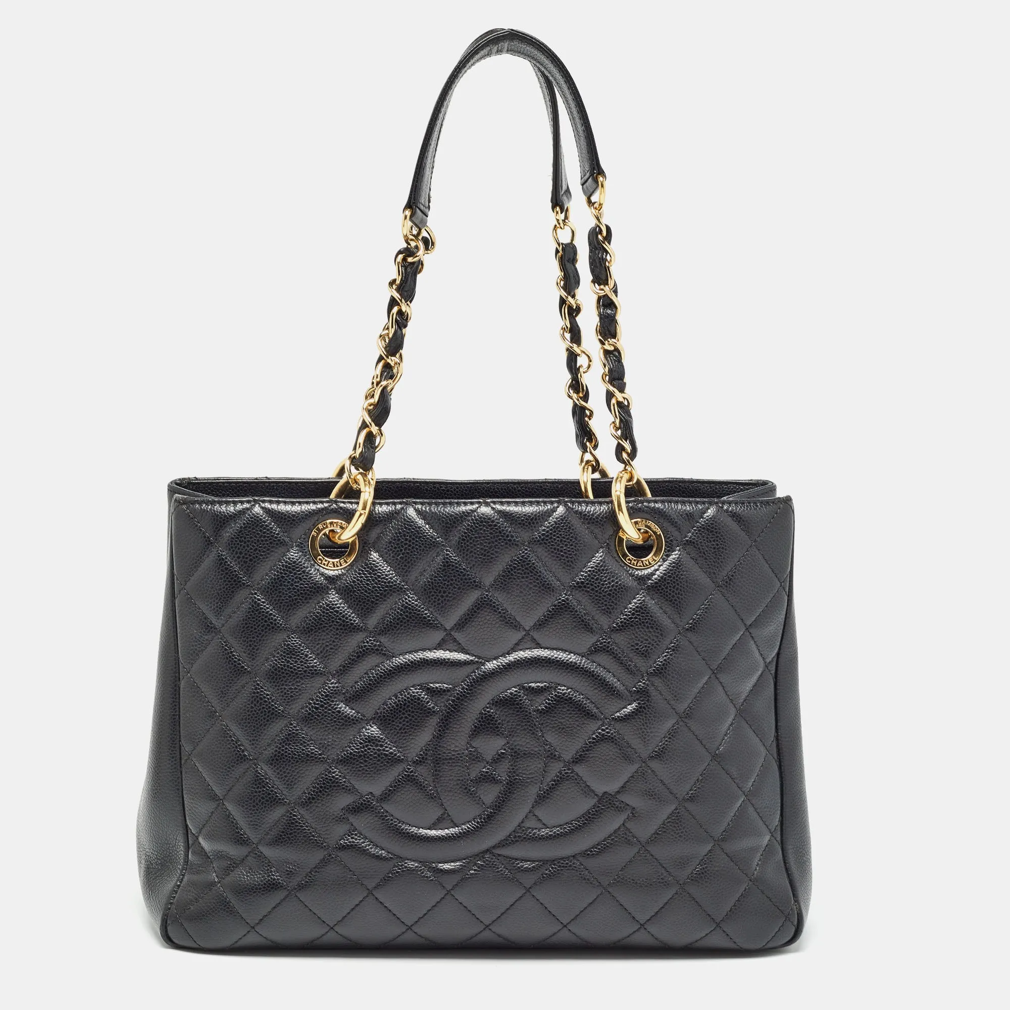 CHANEL Black Quilted Caviar Leather Grand Shopping Tote
