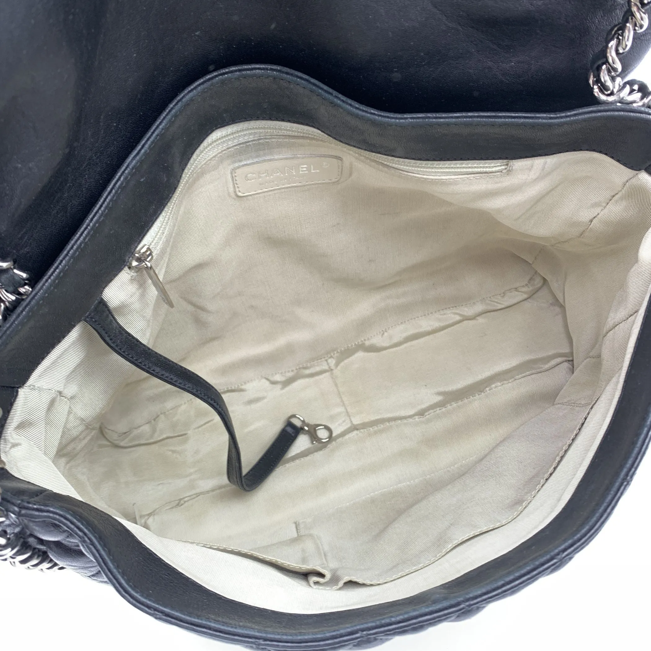 CHANEL Black Quilted Lambskin Chain Around Maxi Shoulder Bag