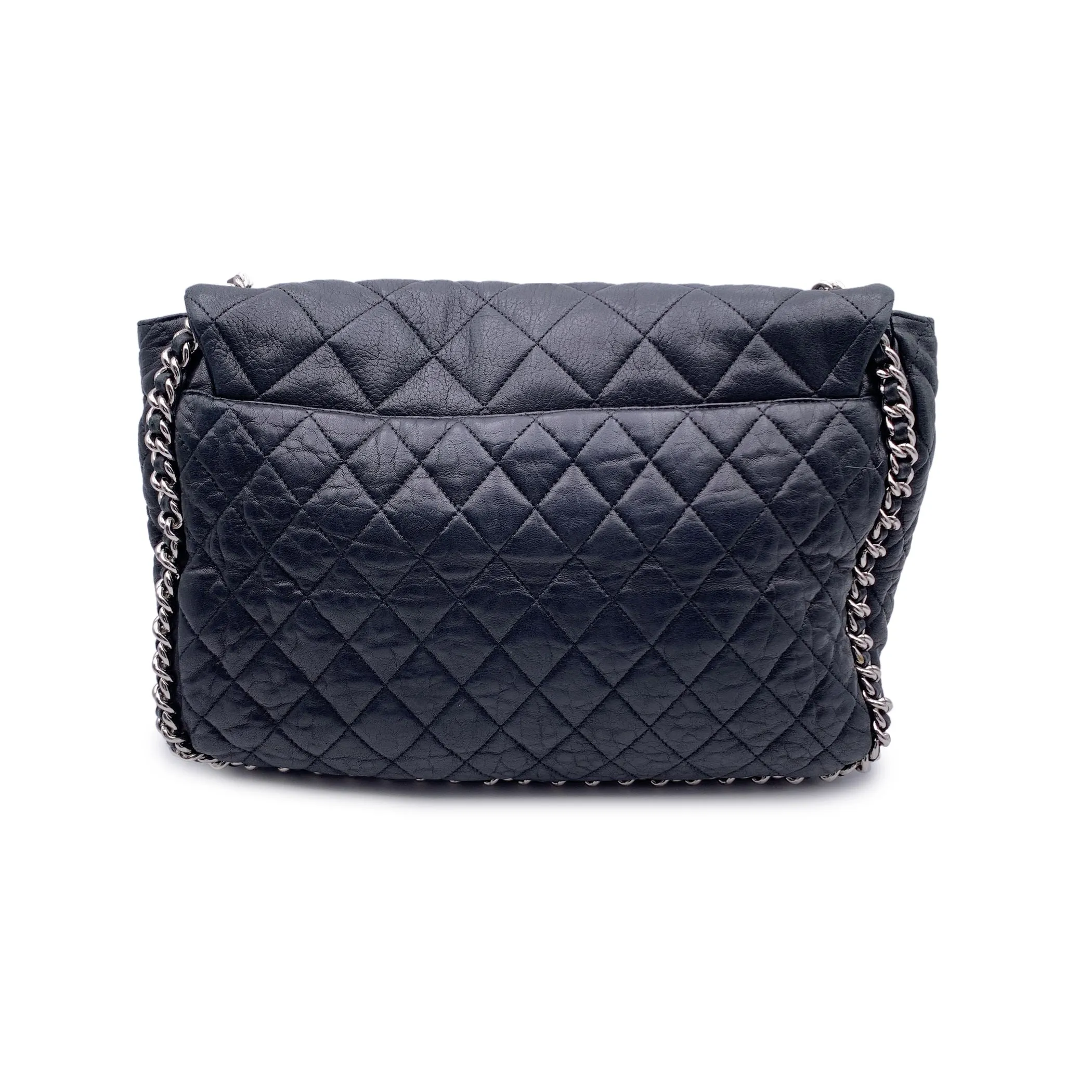 CHANEL Black Quilted Lambskin Chain Around Maxi Shoulder Bag